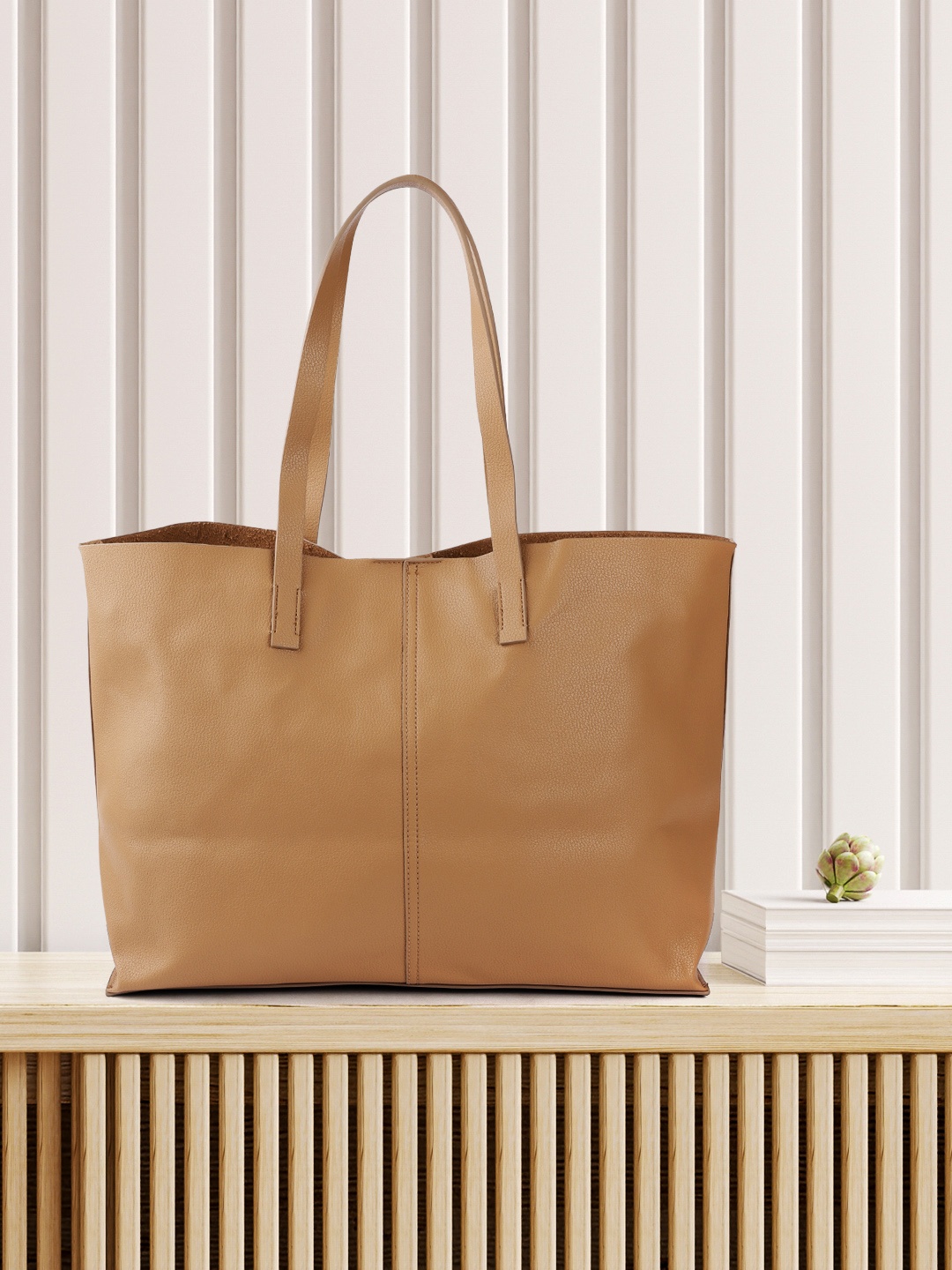 

MANGO Brown Solid Shopper Bag