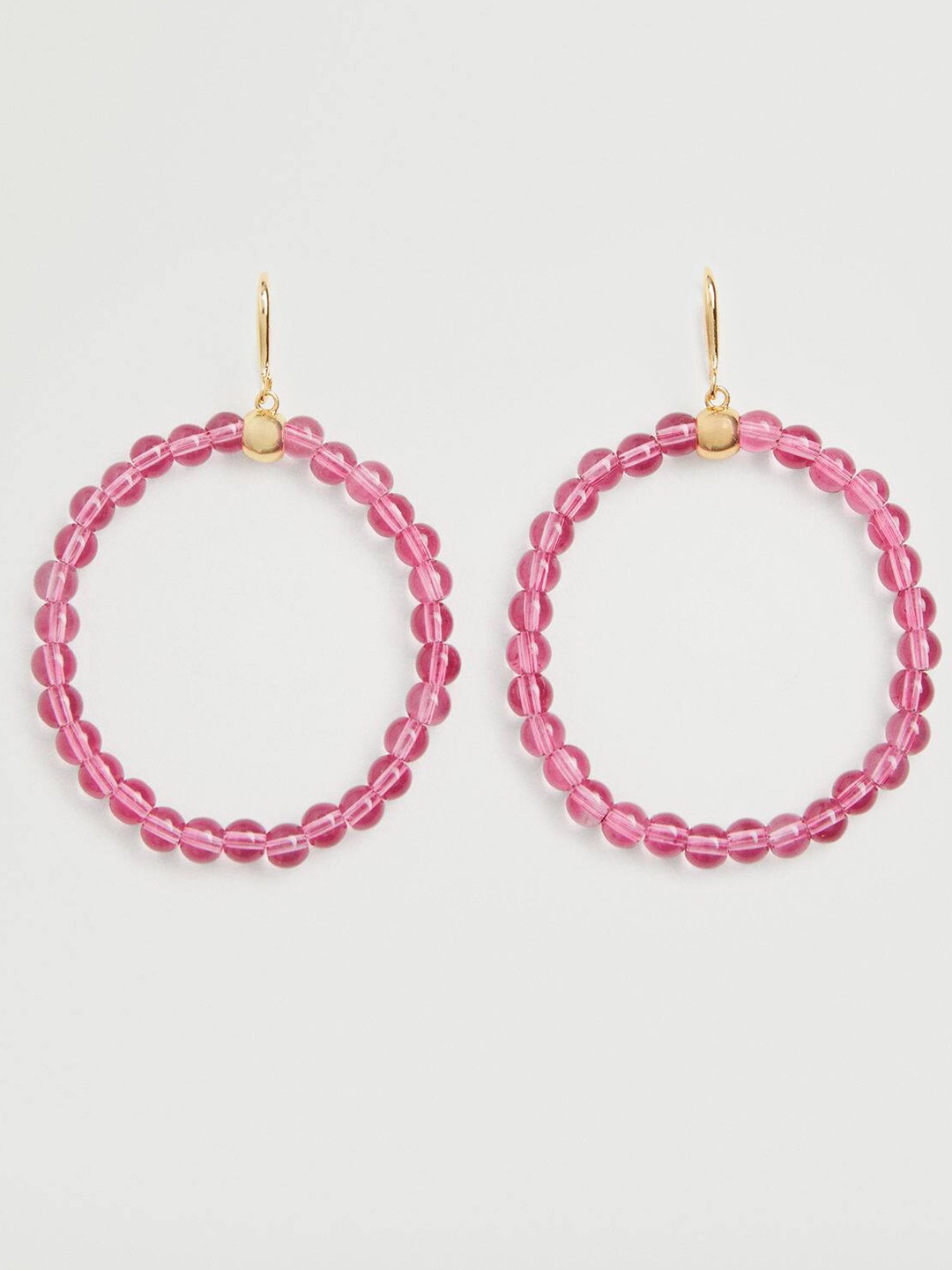 

MANGO Gold-Toned & Pink Beaded Circular Drop Earrings