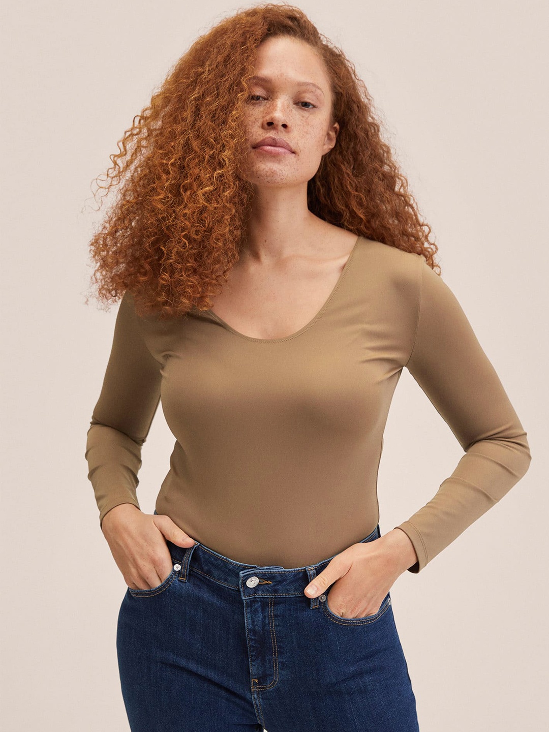 

MANGO Women Brown Solid Bodysuit