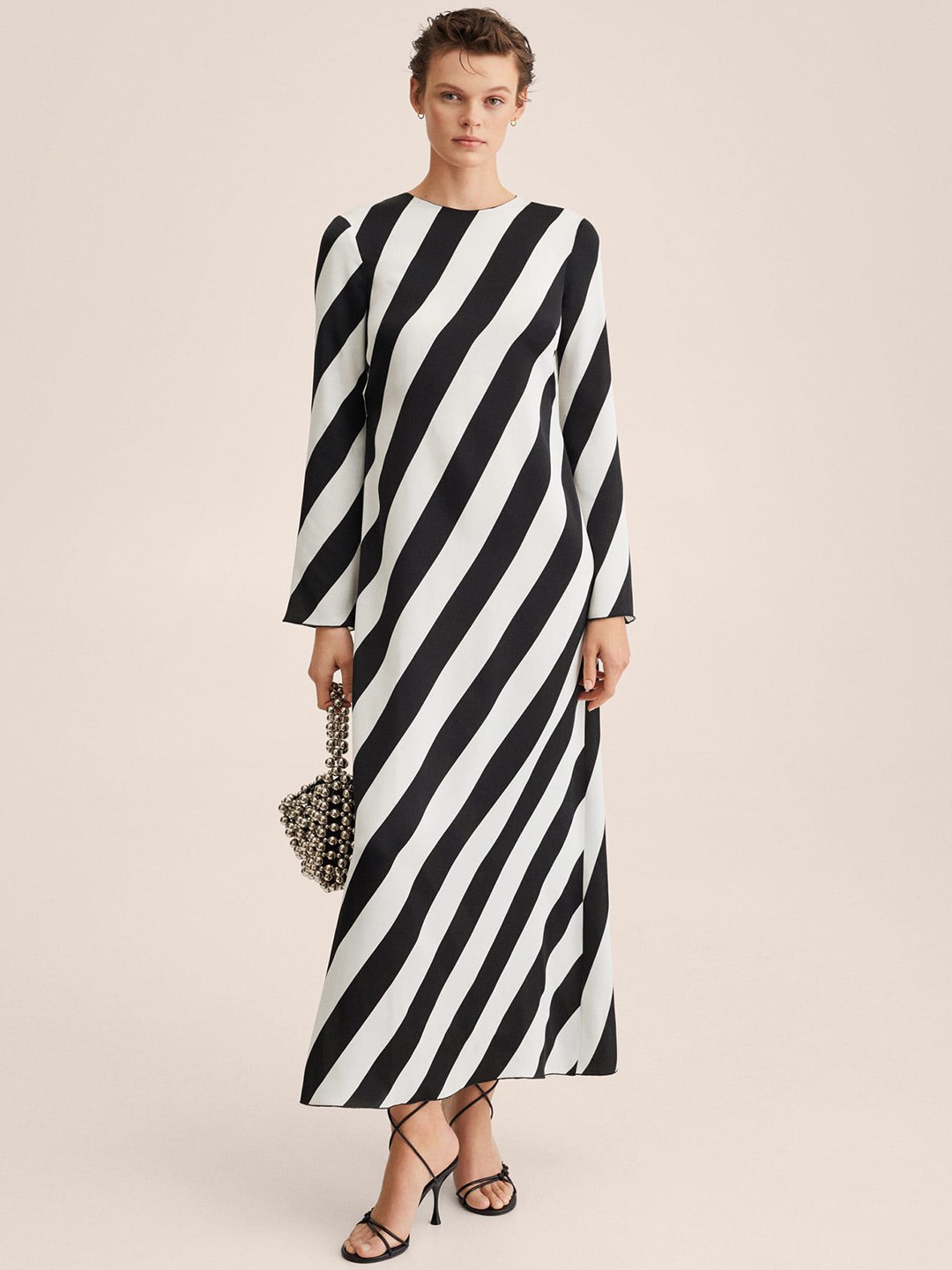 

MANGO Black & White Striped Maxi Dress