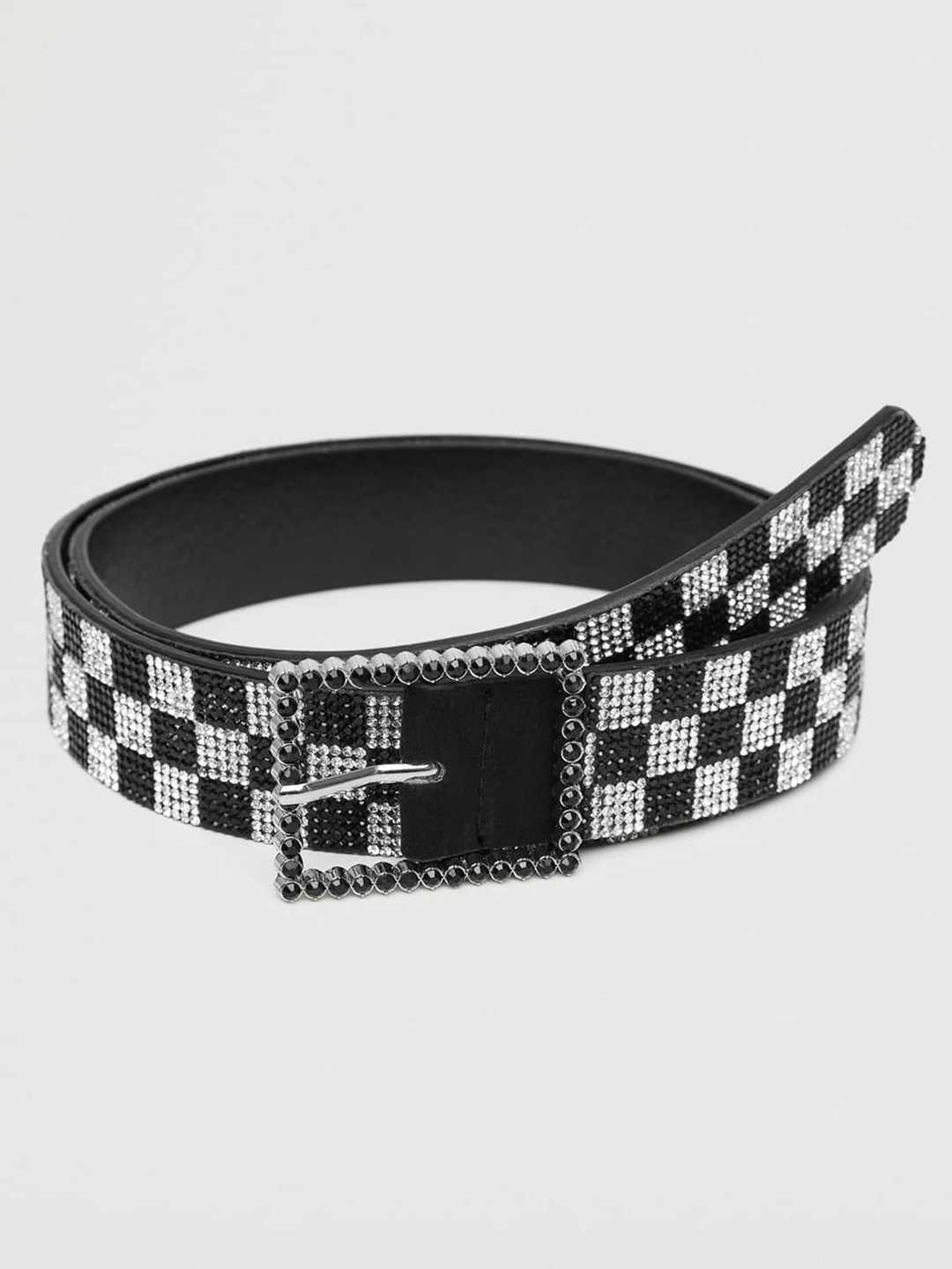 

MANGO Women Black Checked Embellished Belt