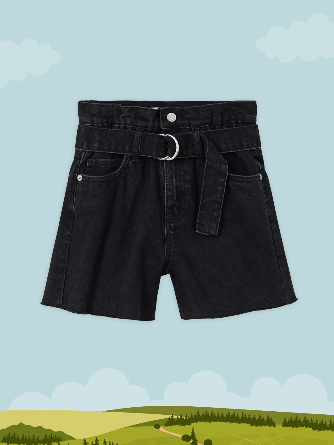 

Mango Kids Girls Black Solid Denim Shorts