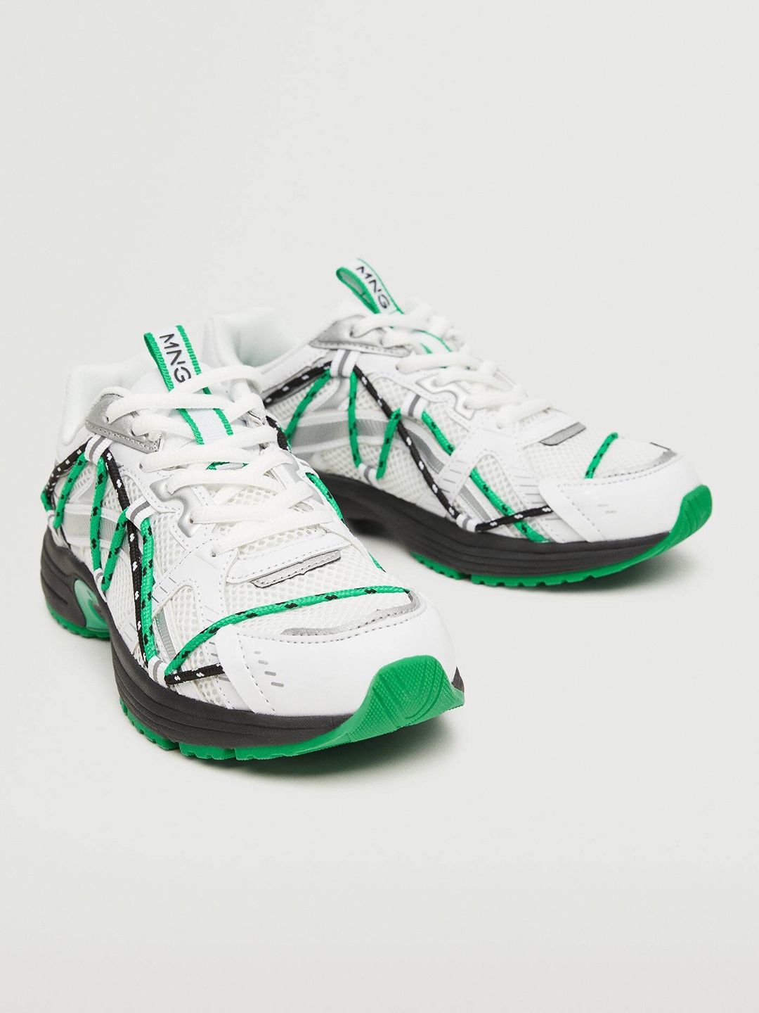 

MANGO Women White & Green Woven Design Sneakers