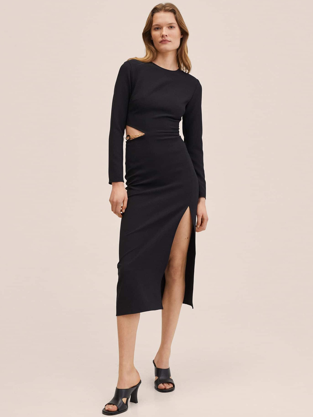 

MANGO Black Cutout Detail Sheath Midi Dress