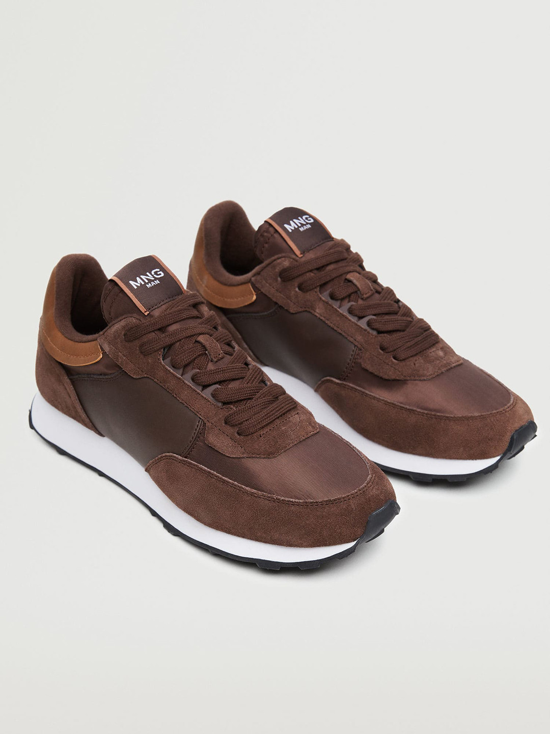 

MANGO MAN Men Coffee Brown Solid Leather Sneakers