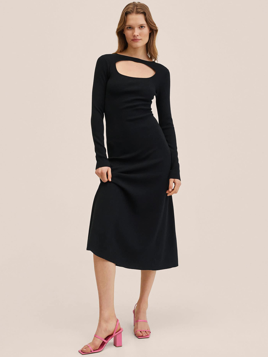 

MANGO Black Cutout Detail A-Line Dress