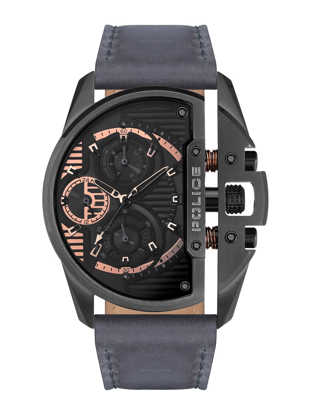 

Police Men Grey Dial & Grey Leather Textured Straps Analogue Watch PLPEWJF2203603