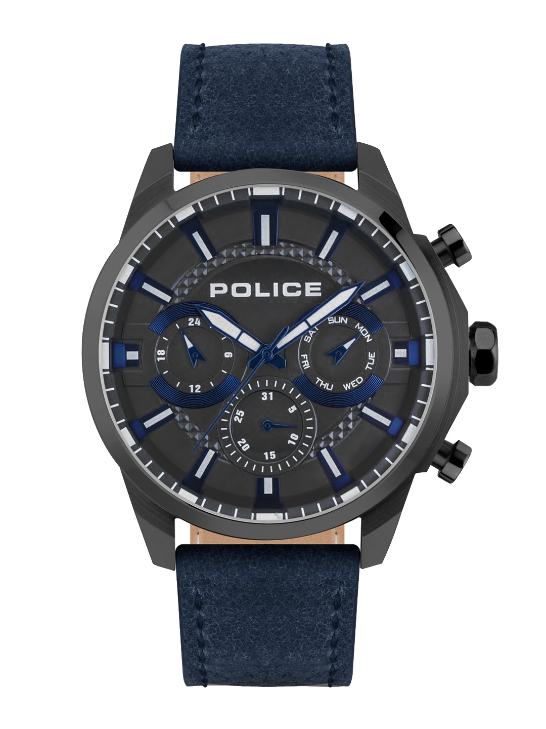 

Police Men Silver-Toned Dial & Black Leather Straps Analogue Watch