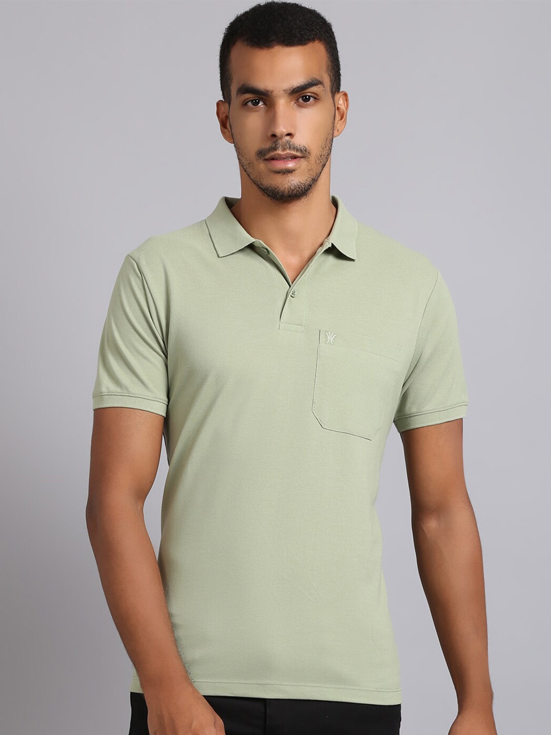 

VENITIAN Men Sea Green Polo Collar T-shirt