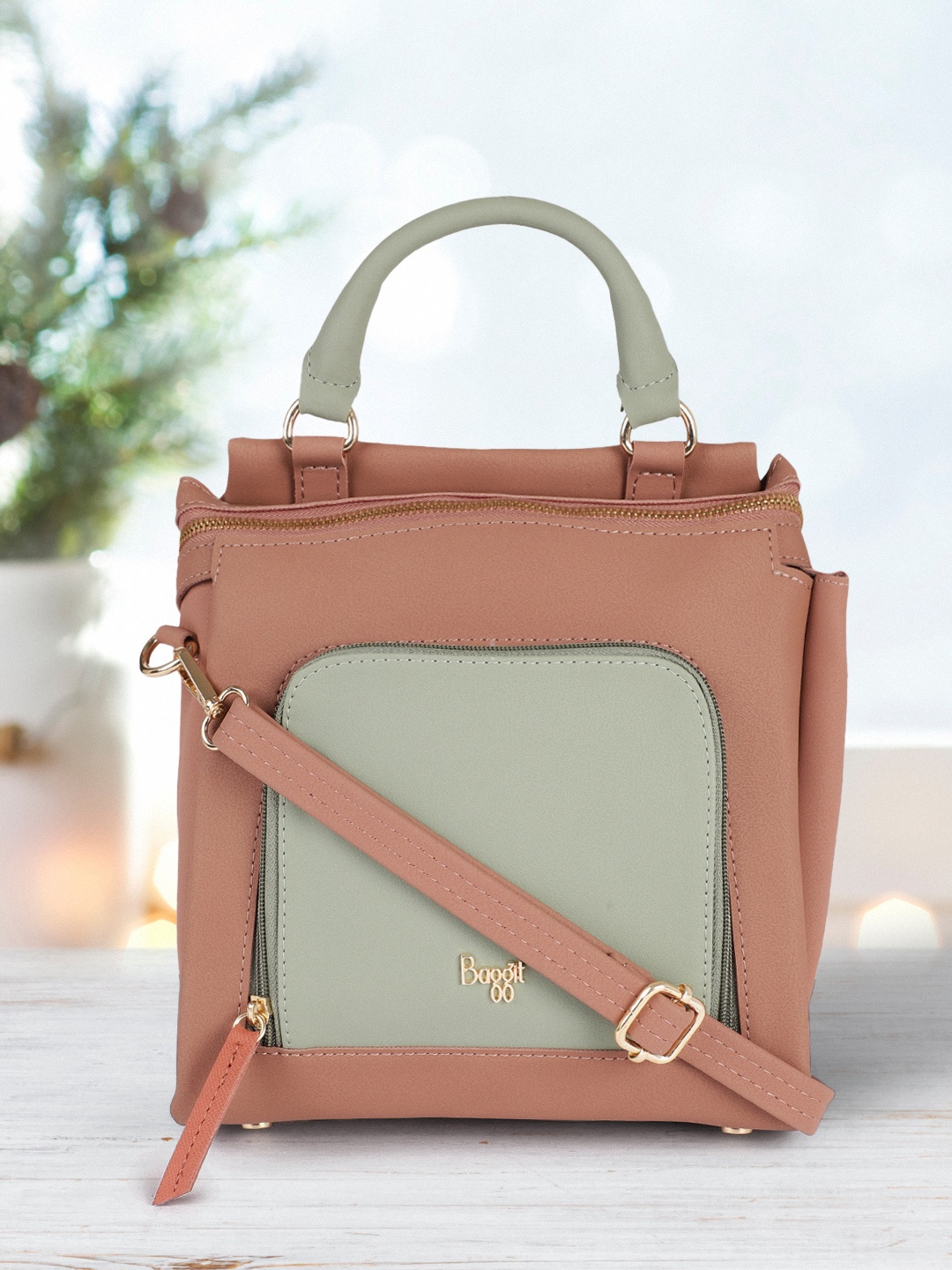 

Baggit Pink Colourblocked Structured Handheld Bag
