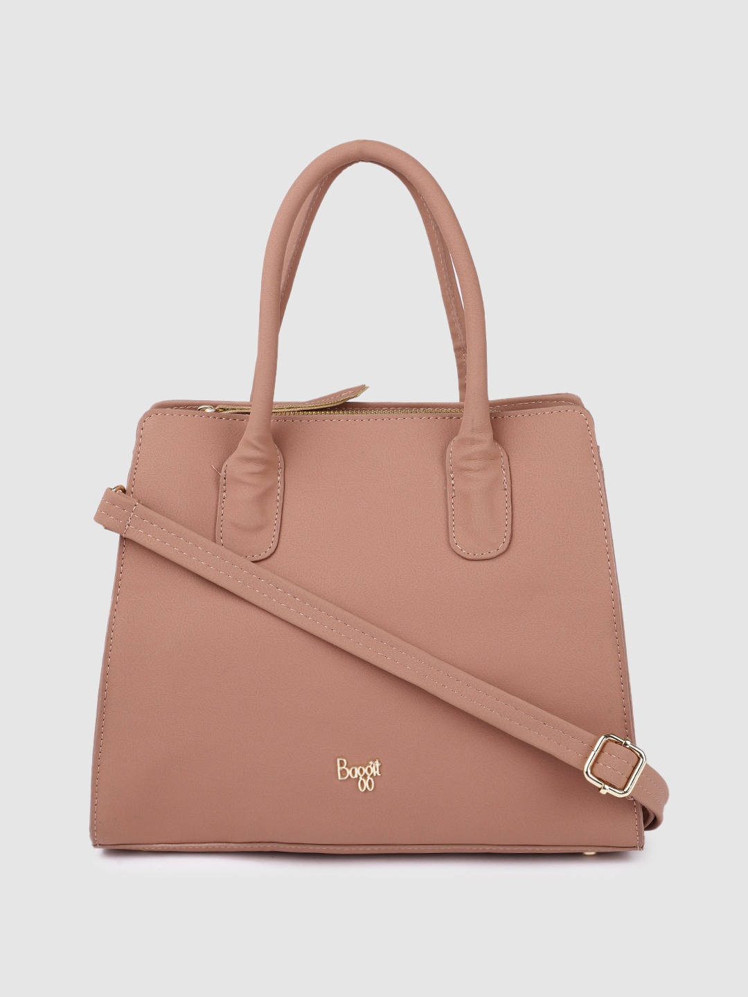 Baggit Pink Solid Structured Handheld Bag