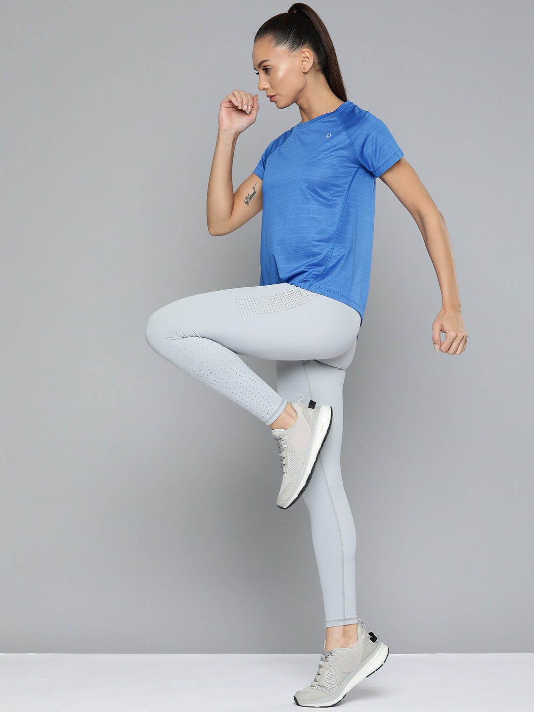 

Fitkin Women Blue Striped Training T-shirt