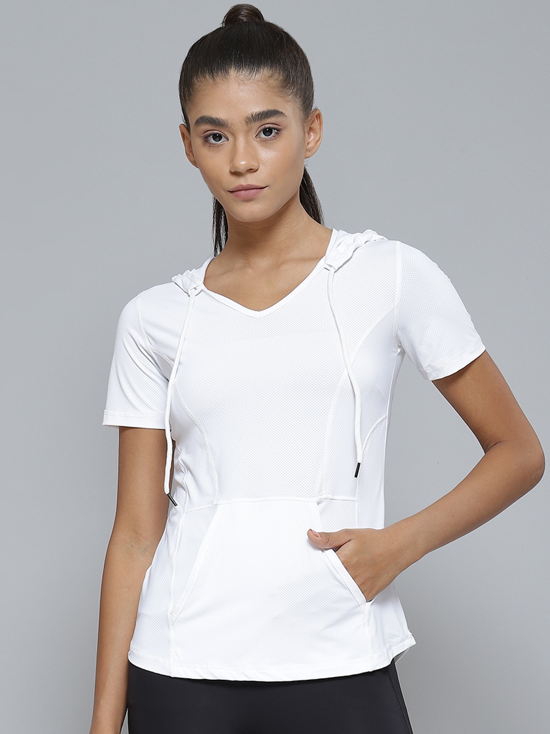 

Fitkin Women White Hooded Sports T-shirt