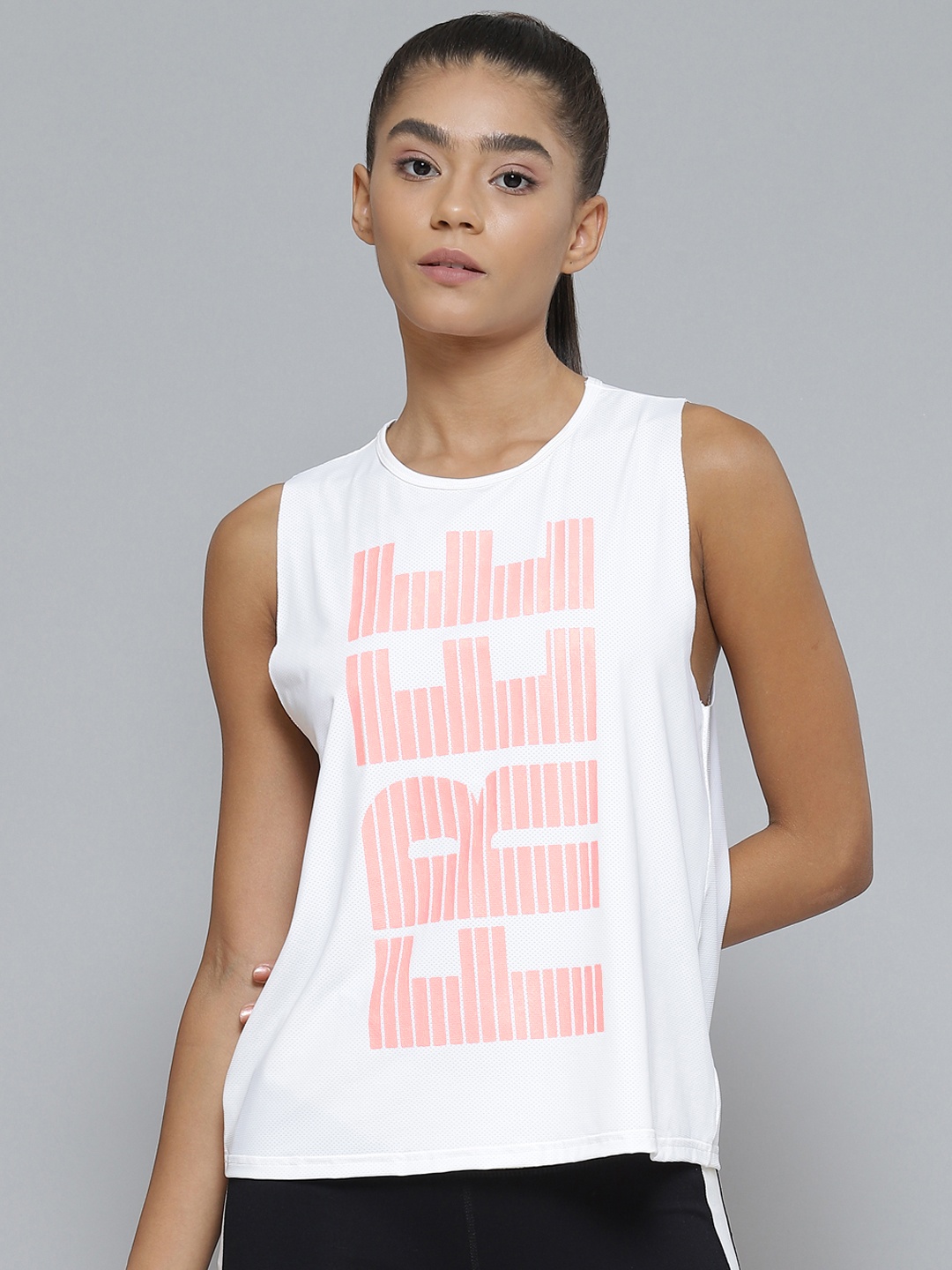 

Fitkin Women White & Pink Typography Printed Oversized Sports T-shirt