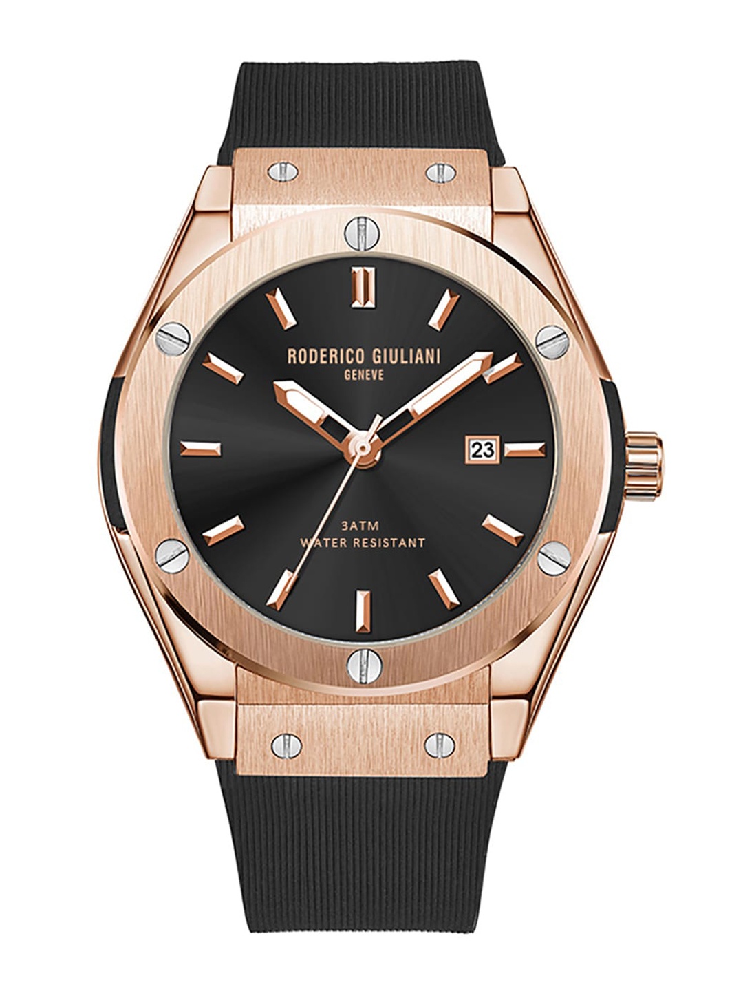 

RODERICO GIULIANI Unisex Black Dial & Black Wrap Around Straps Analogue Watch, Rose gold