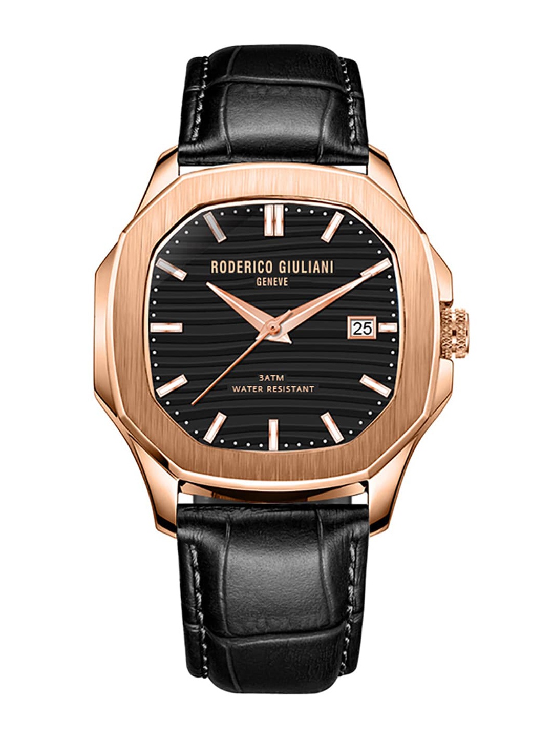 

RODERICO GIULIANI Unisex Rose Gold-Toned Dial & Black Leather Straps Analogue Watch