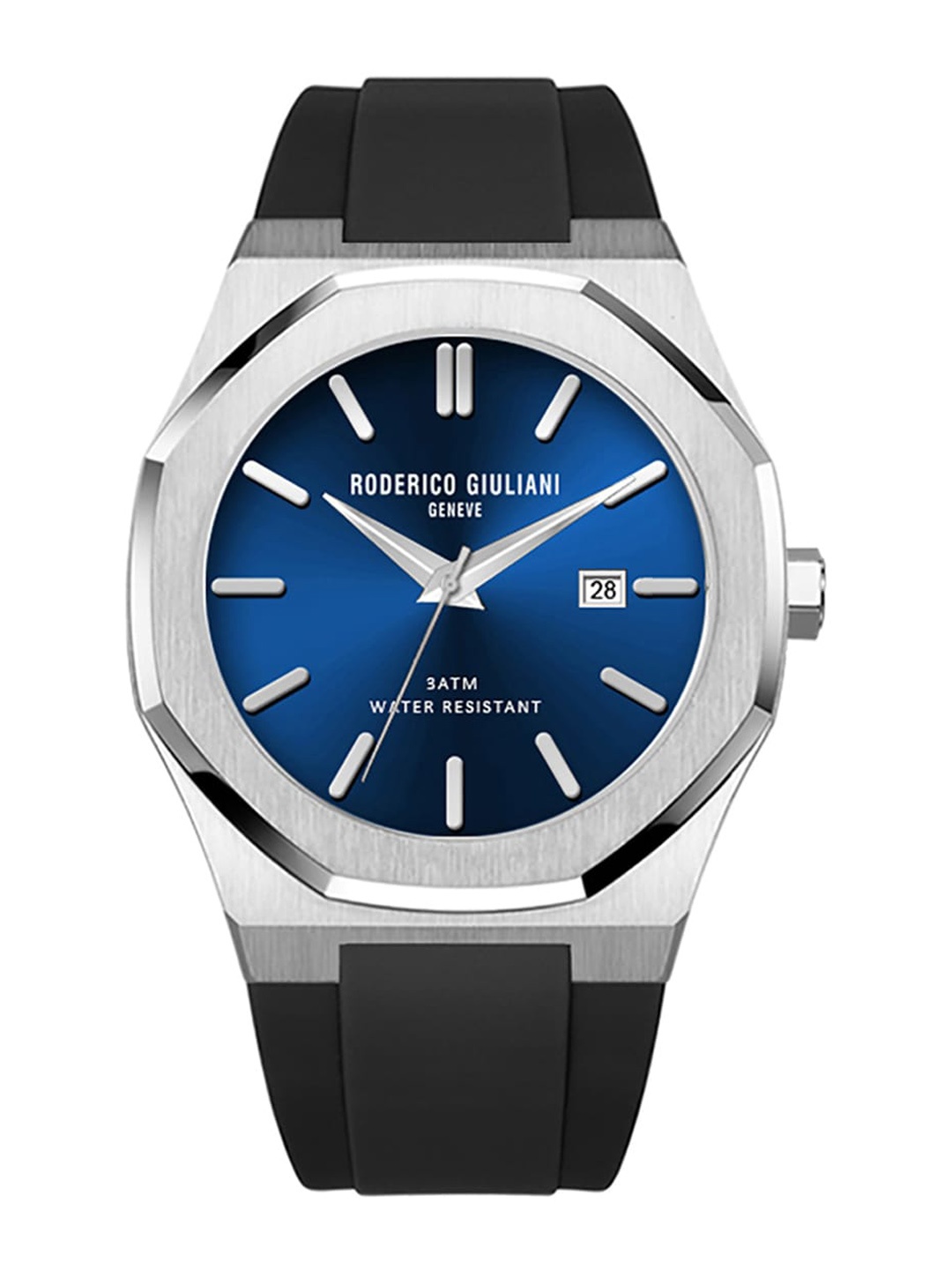 

RODERICO GIULIANI Unisex Blue Dial & Black Straps Analogue Watch RG-MSLA71000001, Silver