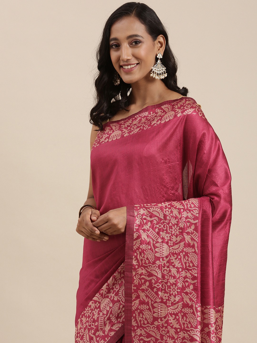 

Mitera Pink Solid Handloom Saree