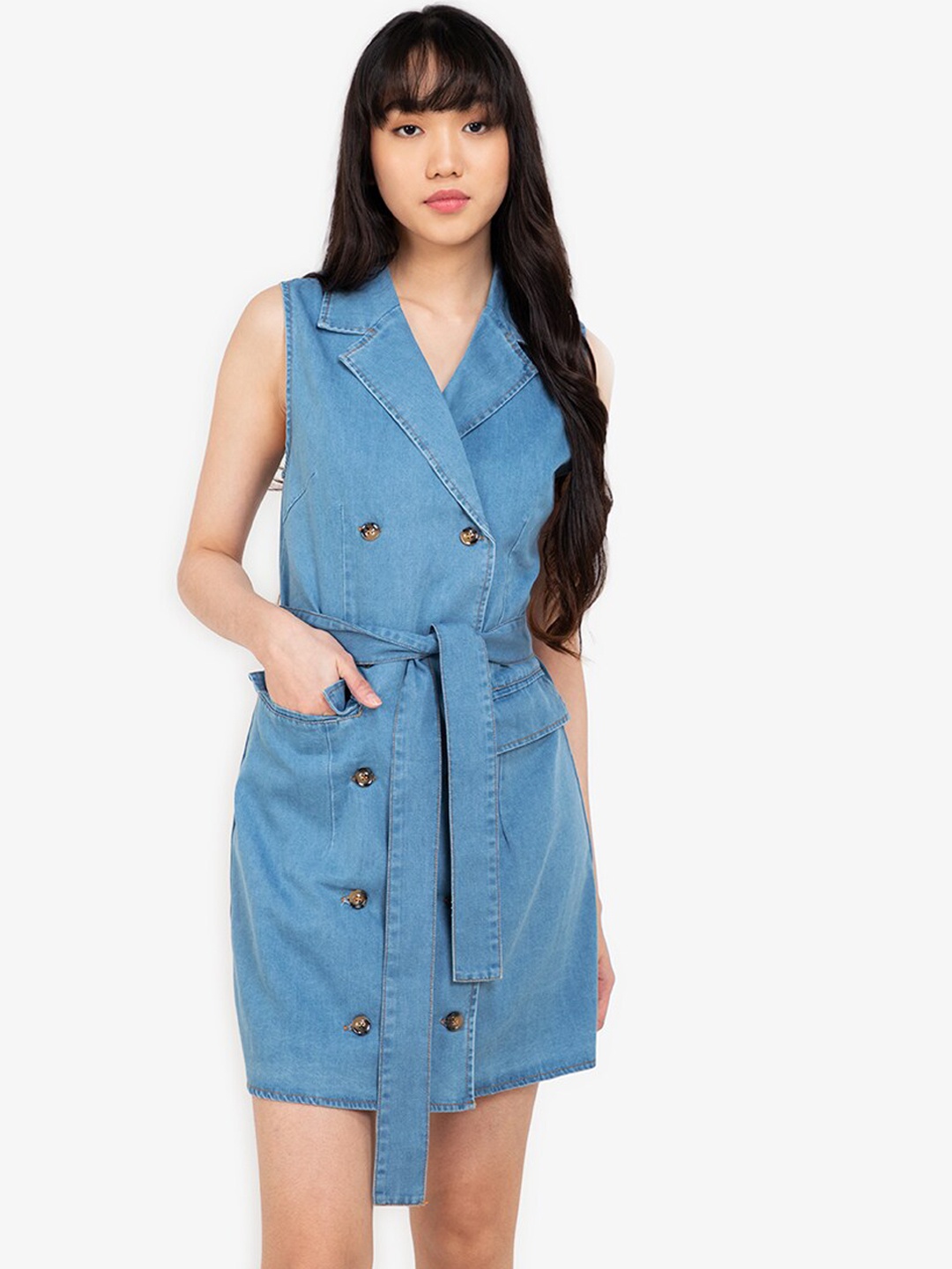 

ZALORA BASICS Blue Denim Blazer Mini Dress