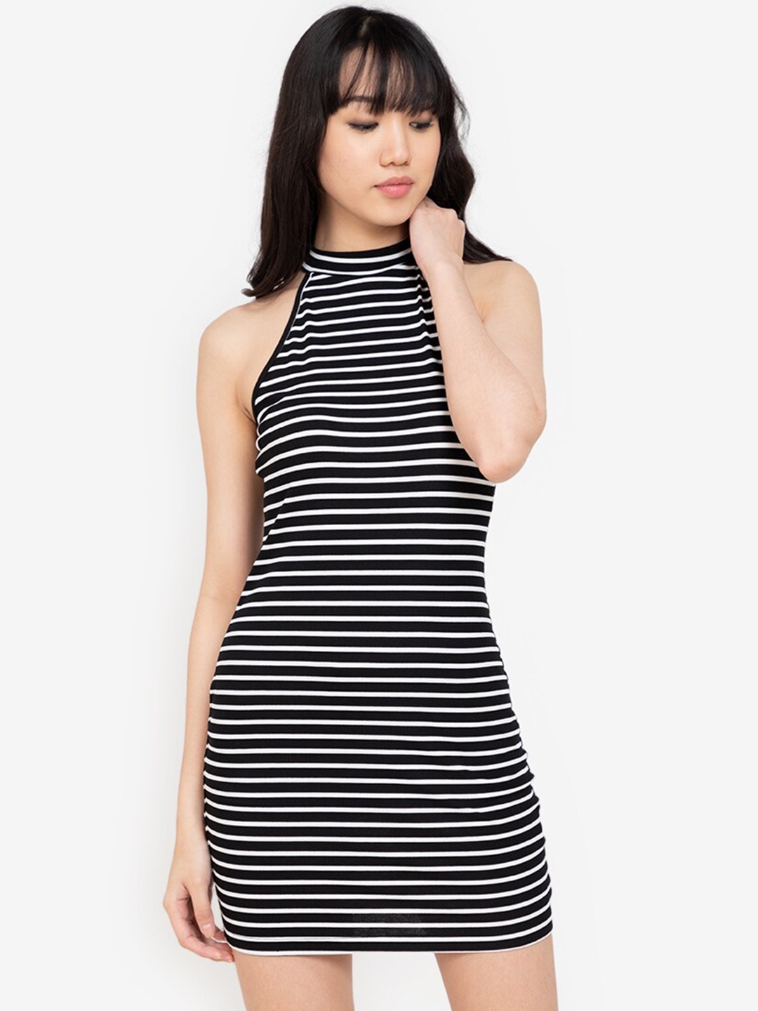 

ZALORA BASICS Black & White Striped Bodycon Mini Dress