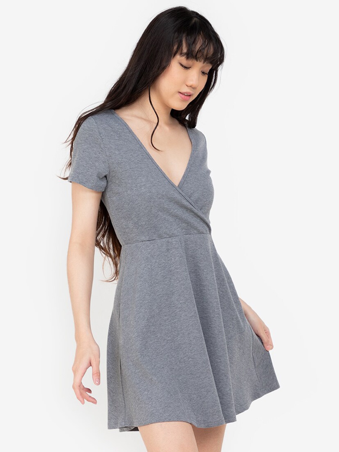 

ZALORA BASICS Grey Mini Wrap Dress