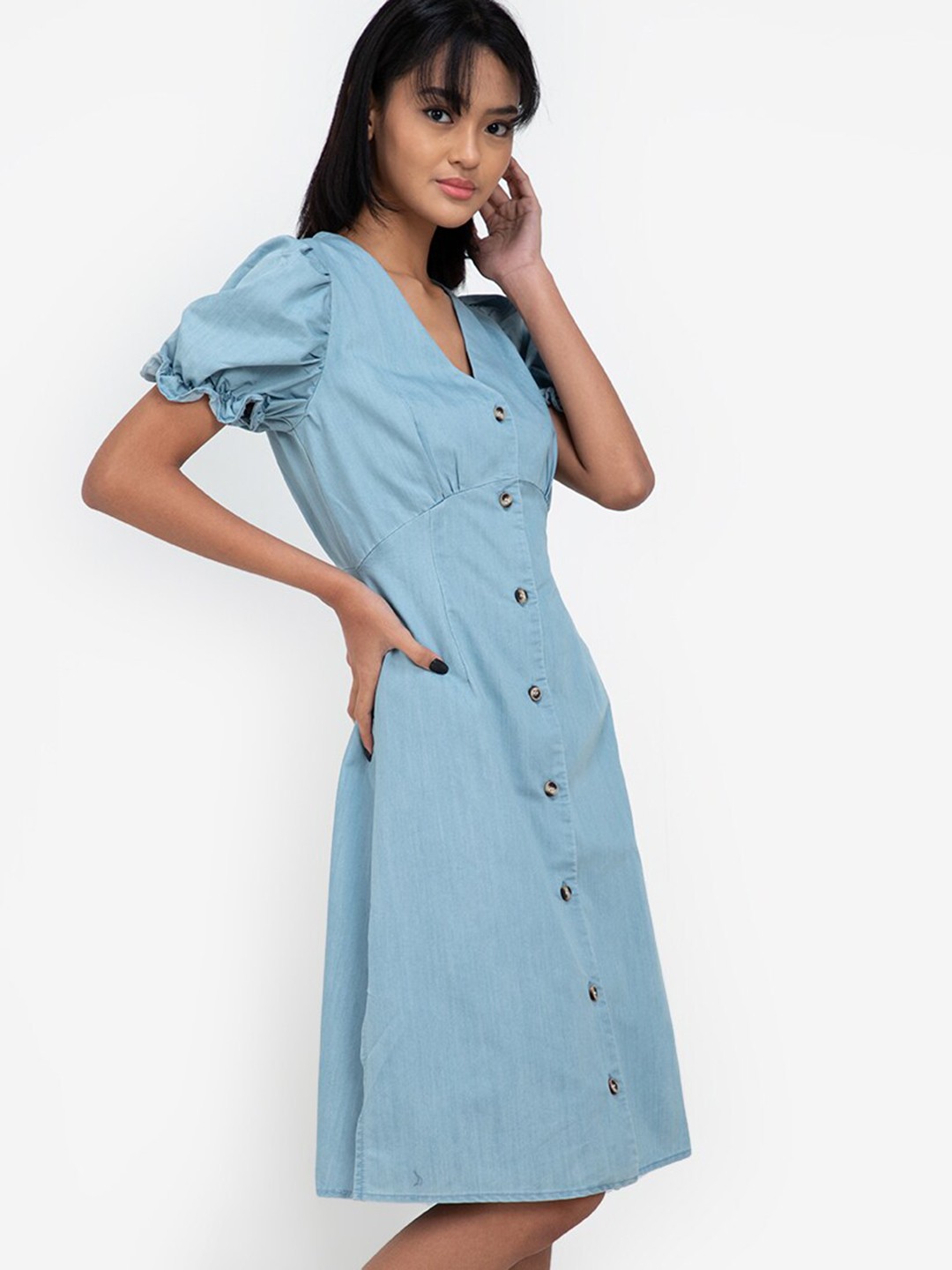 

ZALORA BASICS Women Blue Solid A-Line Dress