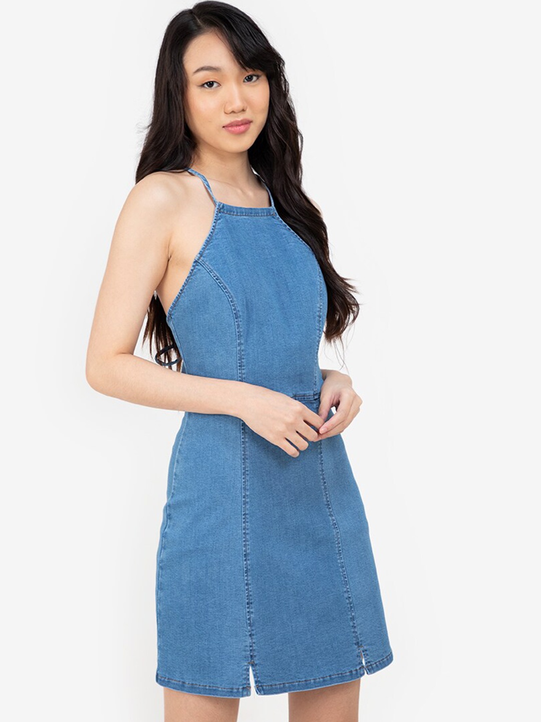

ZALORA BASICS Blue Halter Neck Sheath Midi Dress