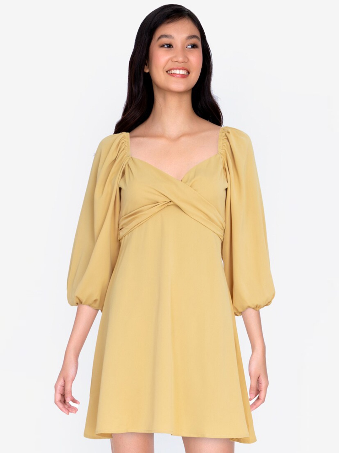

ZALORA BASICS Women Yellow Solid A-Line Midi Dress