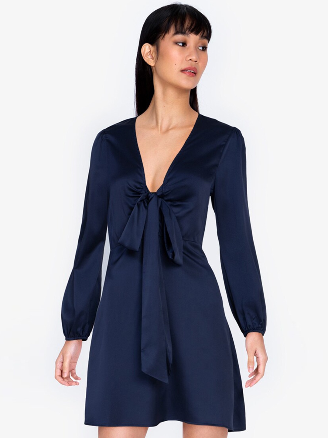 

ZALORA BASICS Navy Blue Bow Front A-Line Mini Dress