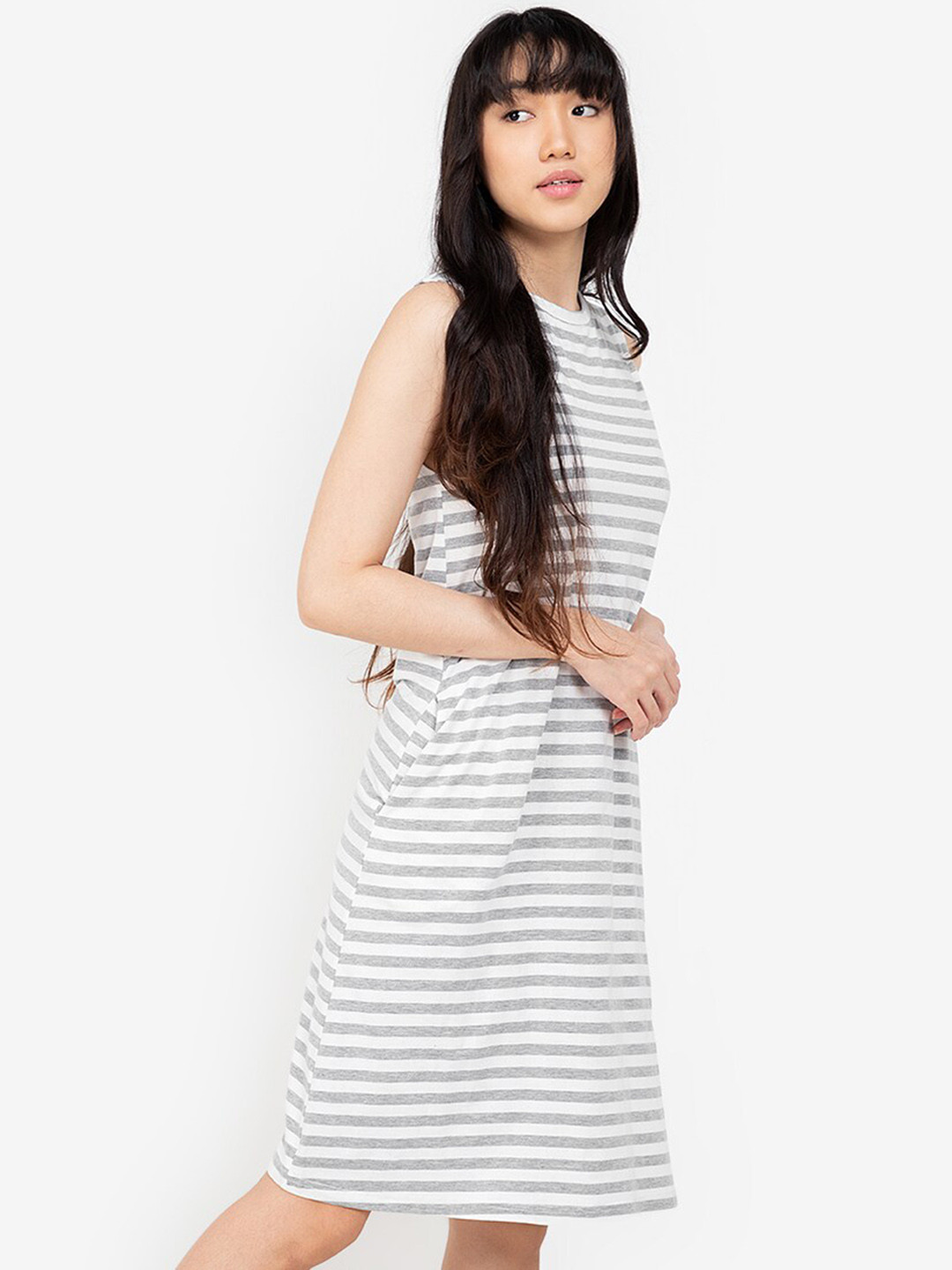 

ZALORA BASICS Grey & White Striped Sheath Dress