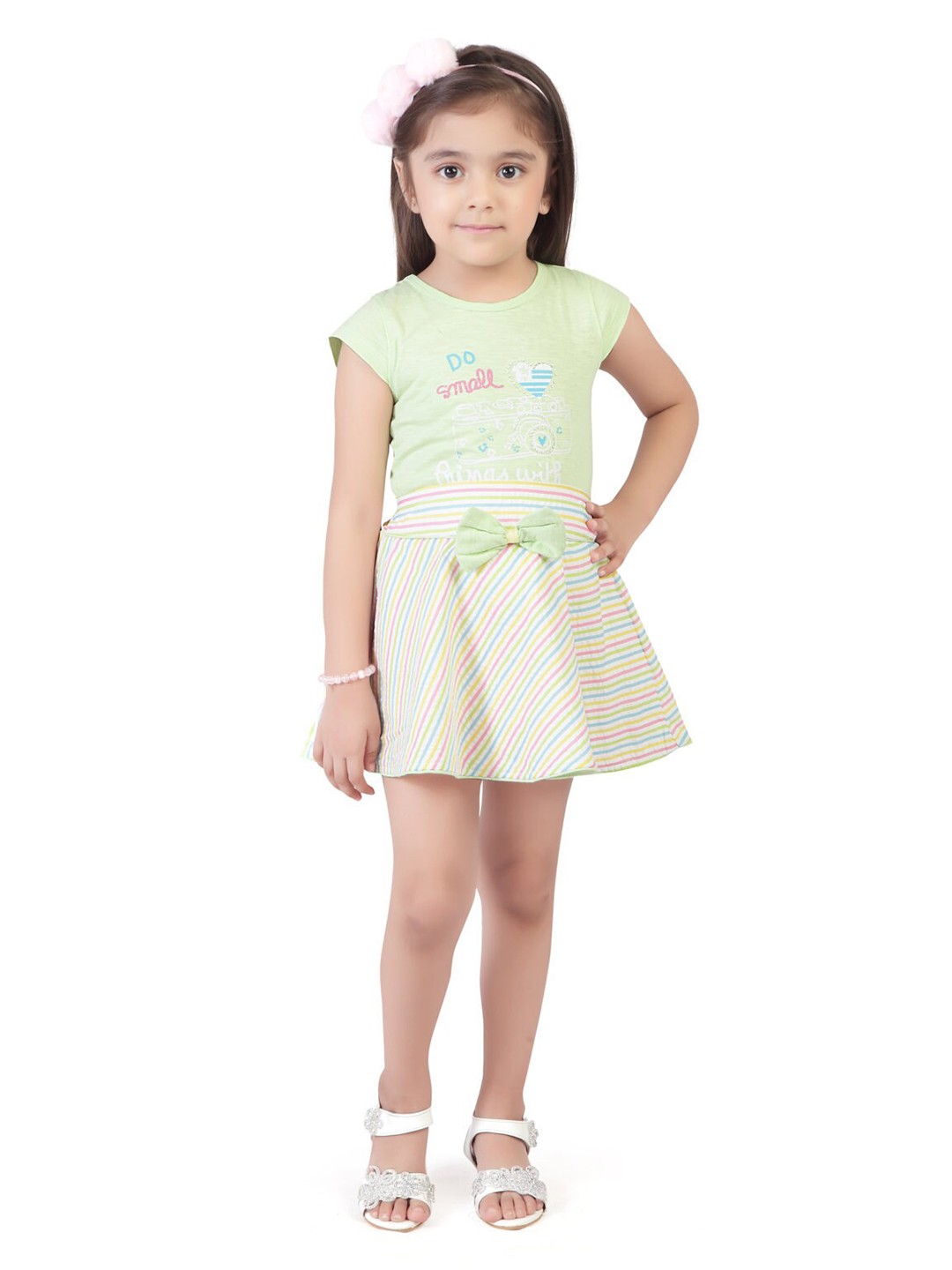 

Tiny Girl Girls Green Printed Cotton Top with Skirt Clothing Set
