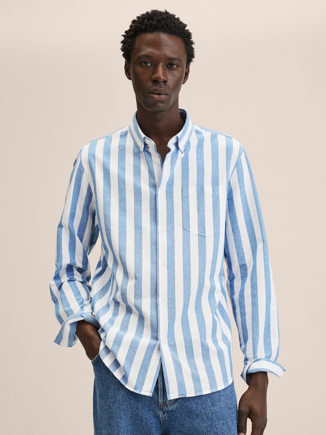 

MANGO MAN White Striped Casual Shirt