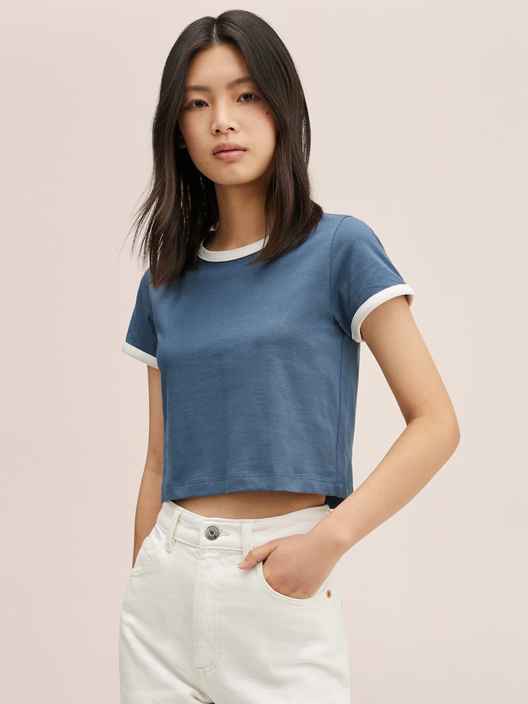 

Mango Kids Girls Charcoal Grey Solid Pure Cotton T-shirt