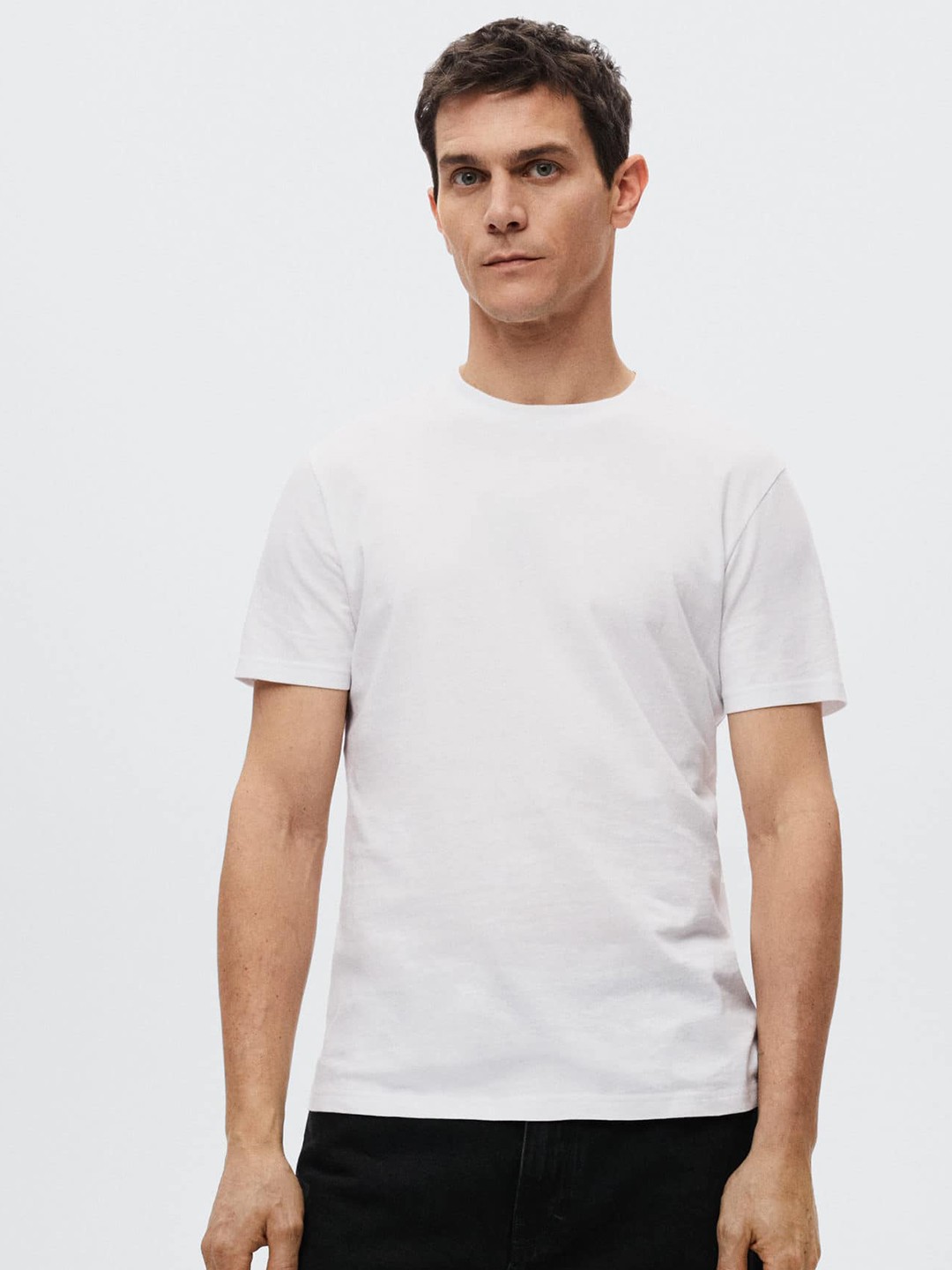

MANGO MAN Men White Pure Cotton Slim Fit T-shirt