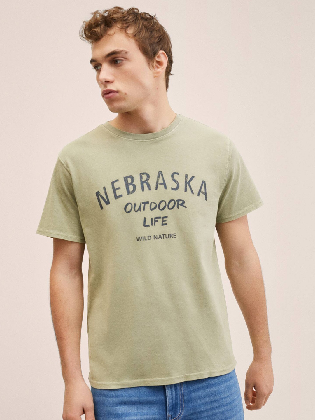 

Mango Kids Boys Mint Green & Black Typography Printed Drop-Shoulder Sleeves Cotton T-shirt