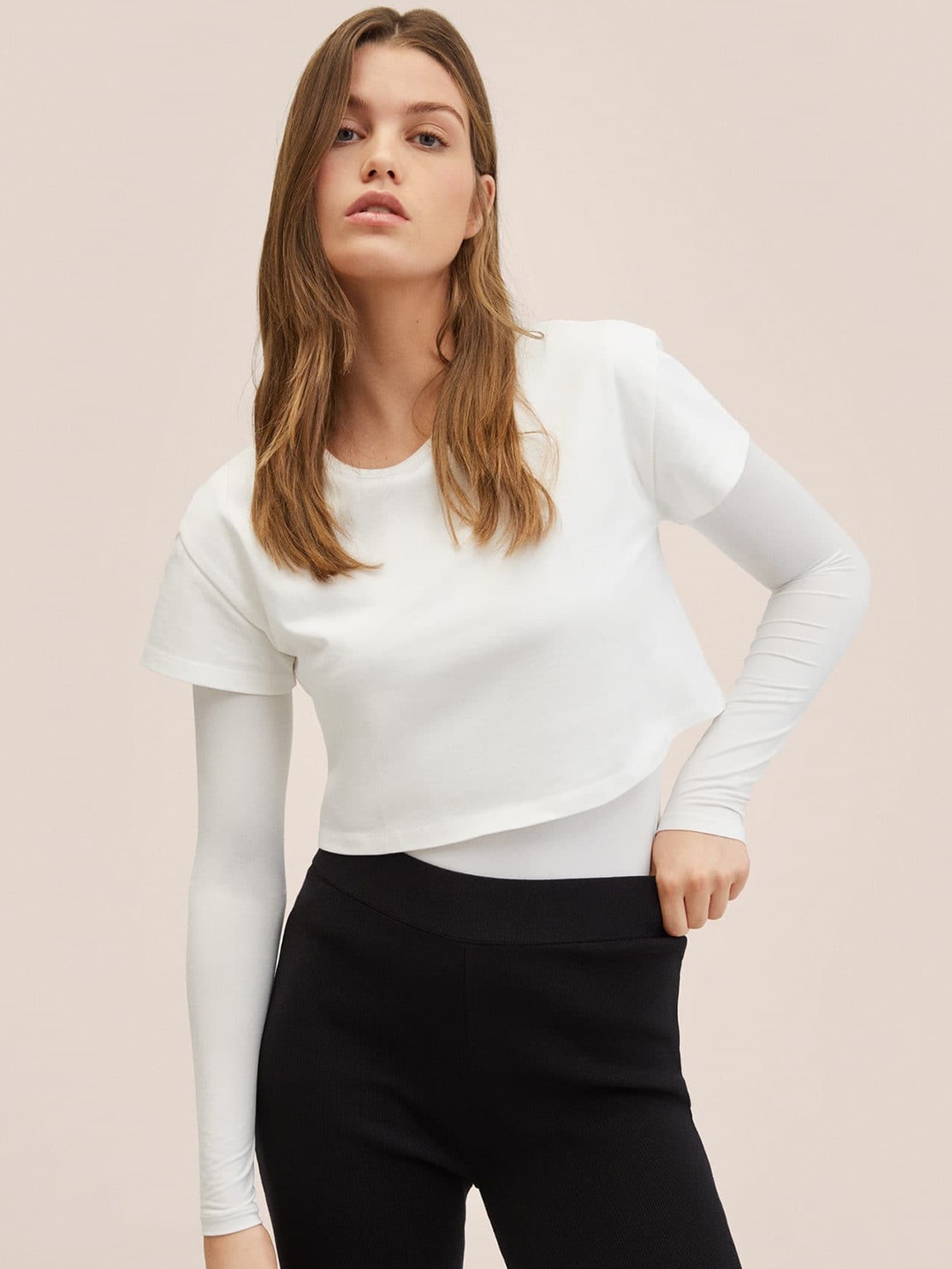 

MANGO Women White Solid Cotton T-shirt