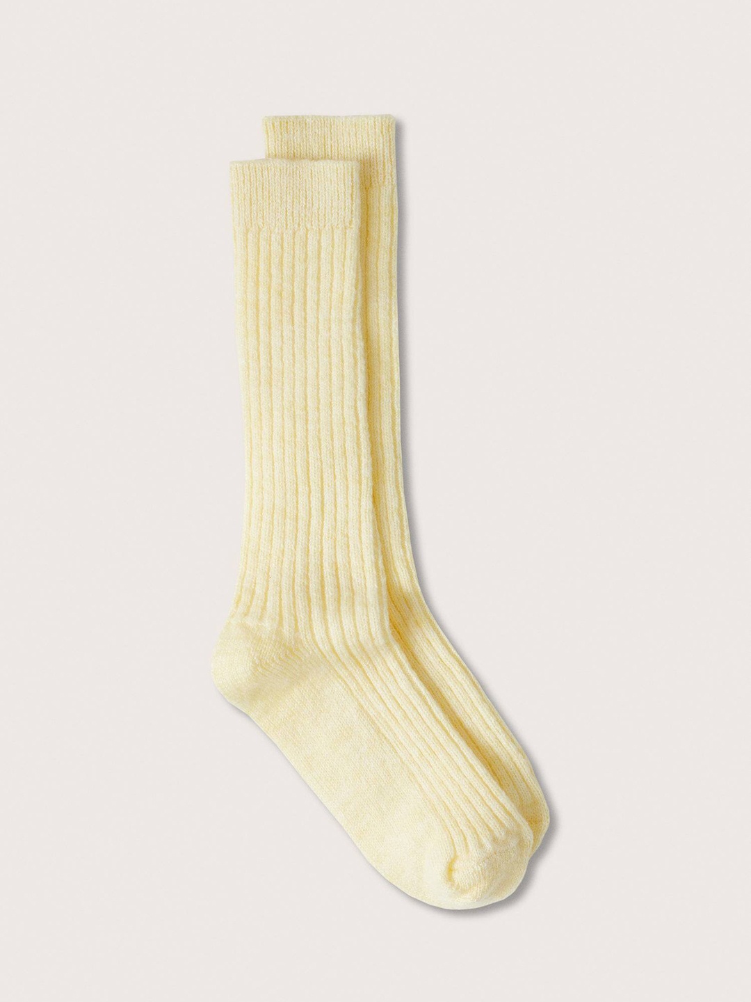 

MANGO Women Yellow Ribbed Calf Length Socks