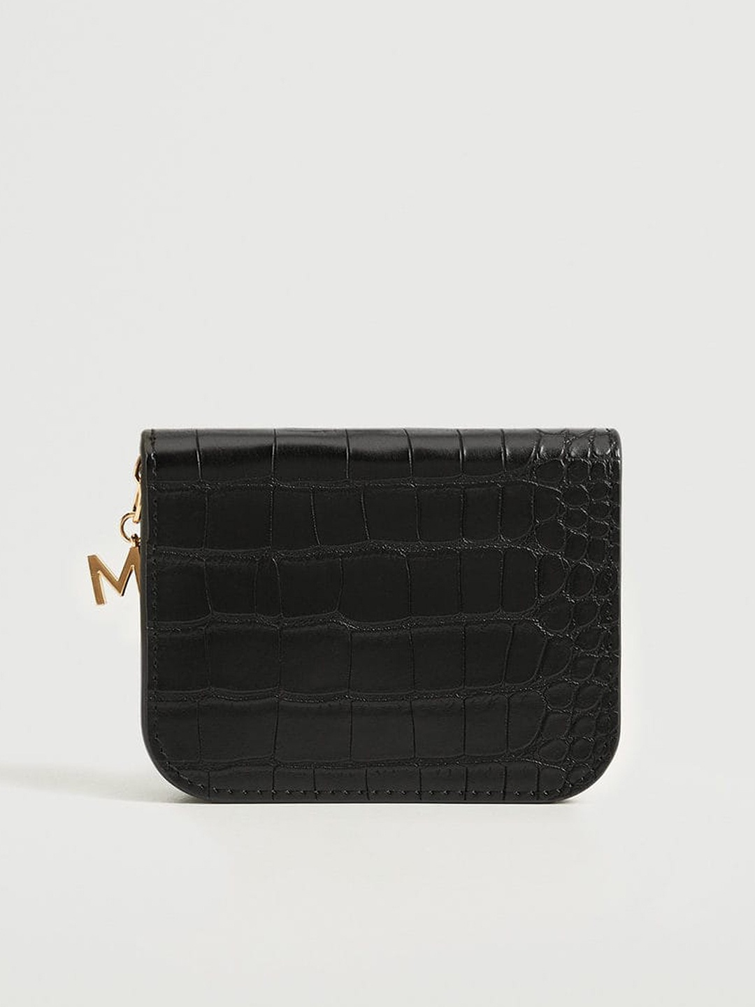 

MANGO Women Black Croc-Textured Zip Around Wallet