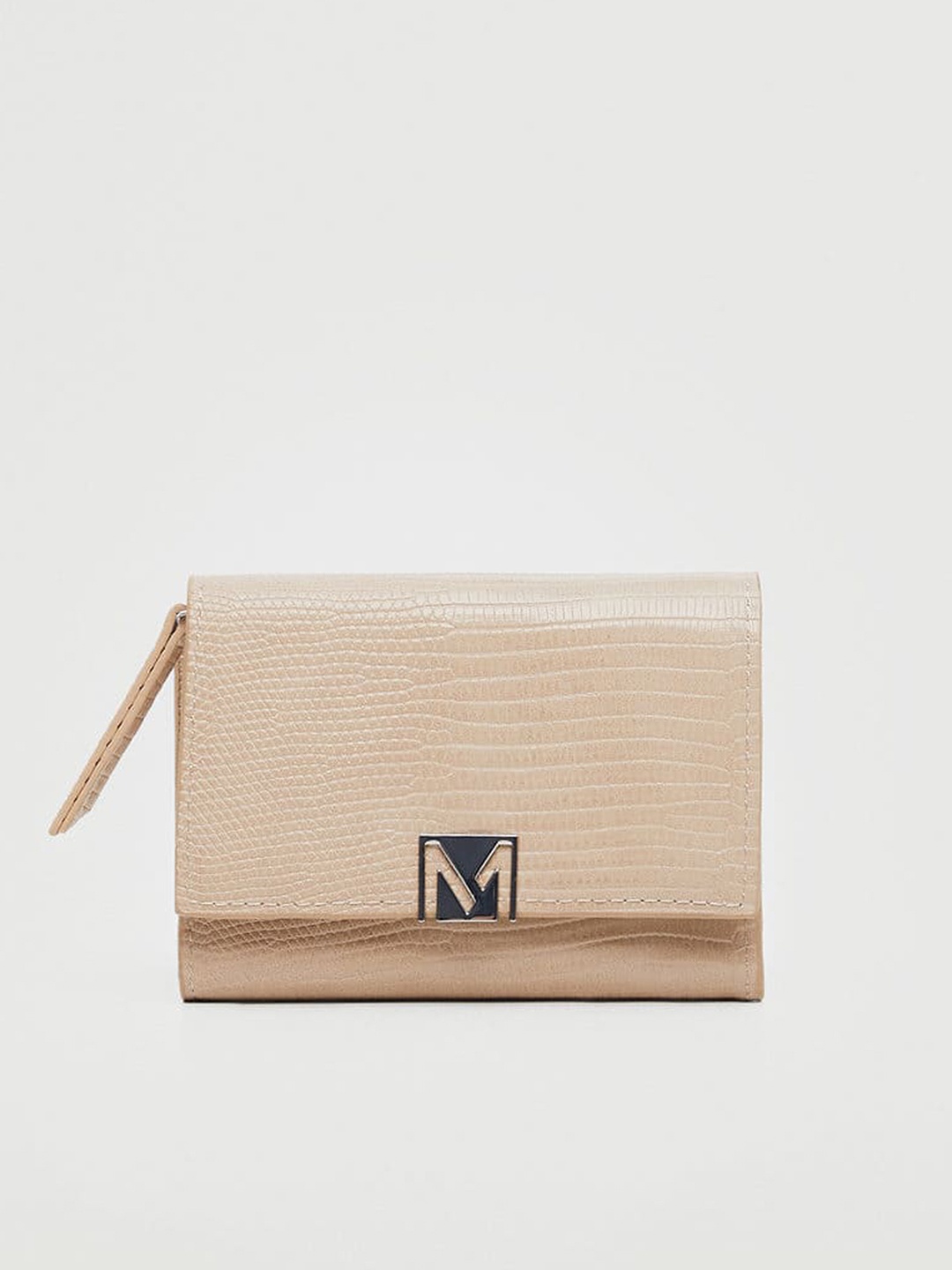 

MANGO Women Cream-Coloured Snakeskin Textured Three Fold Wallet