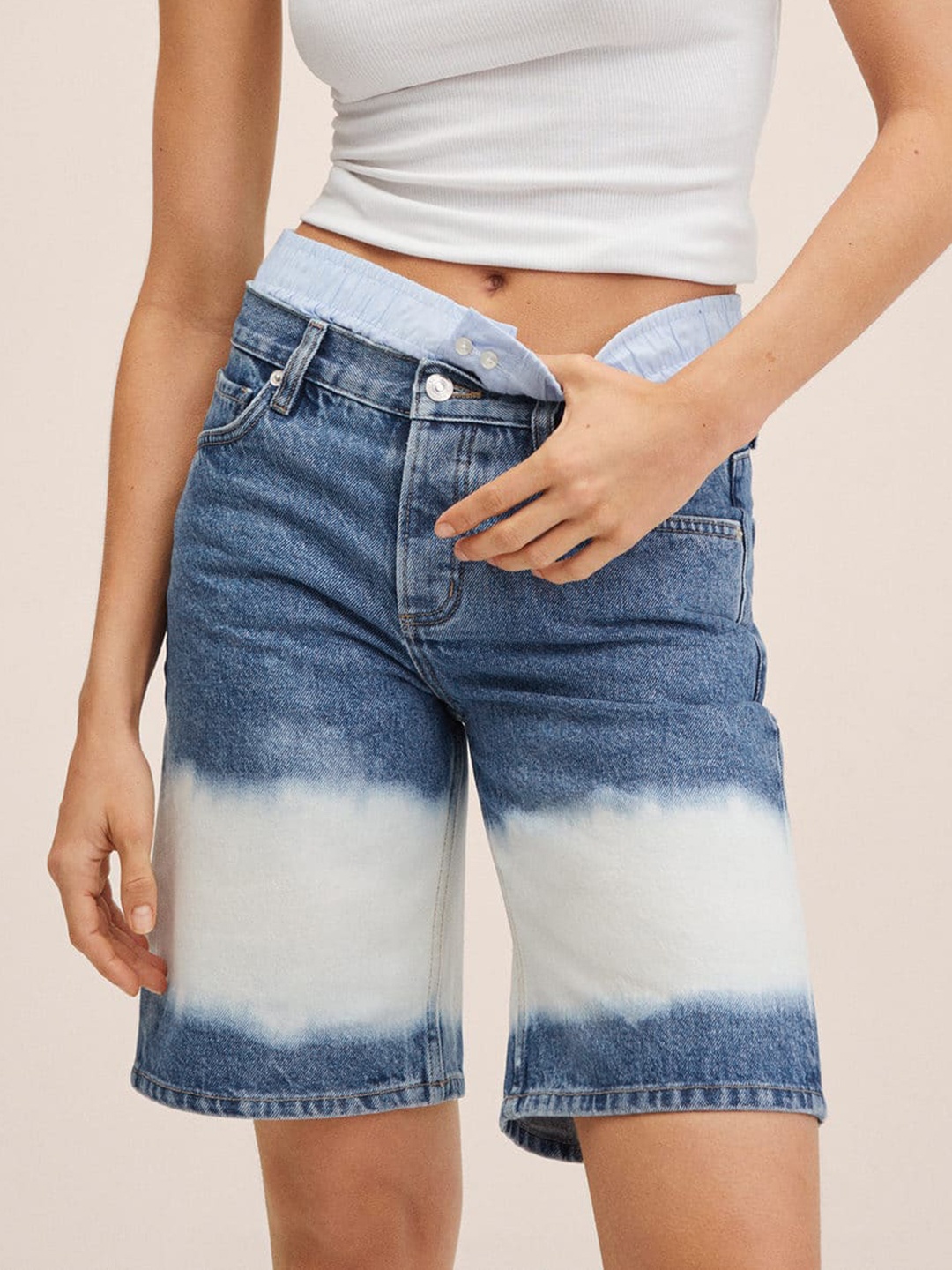 

MANGO Women Blue Pure Cotton Dyed Denim Shorts