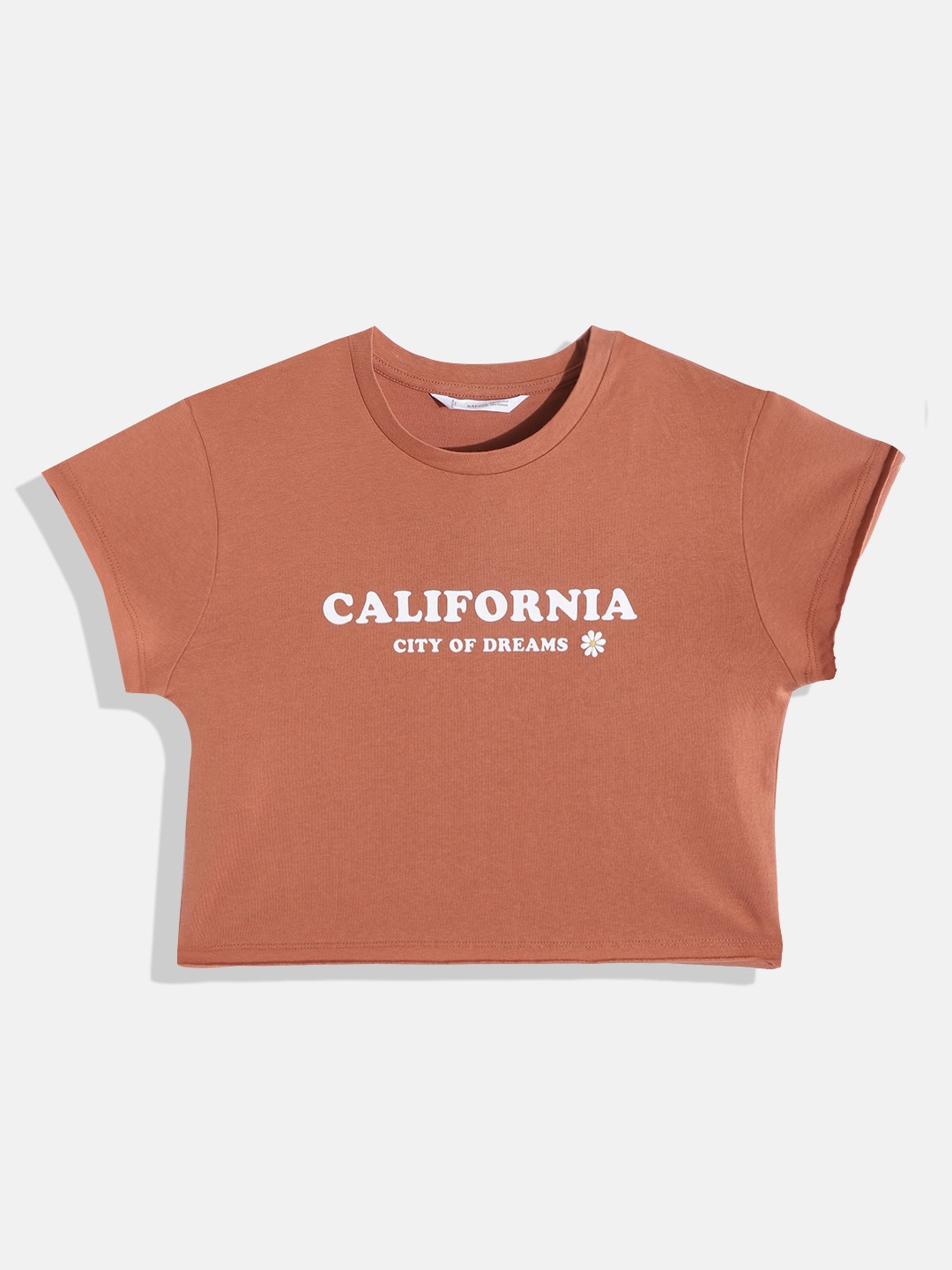 

Mango Kids Girls Rust Orange & White Typography Printed Cotton T-shirt