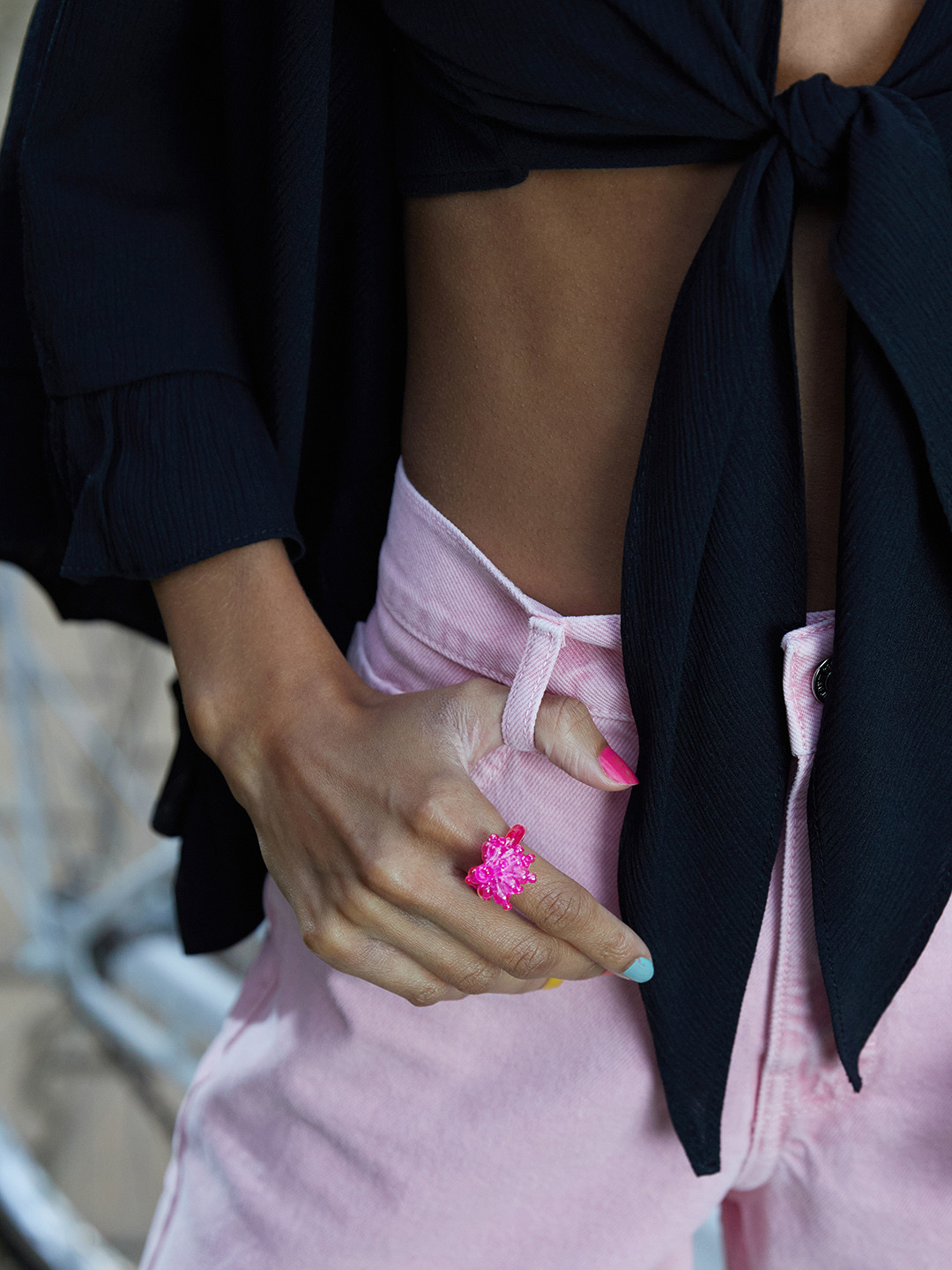 

MANGO Women Fuchsia Pink Beaded Finger Ring