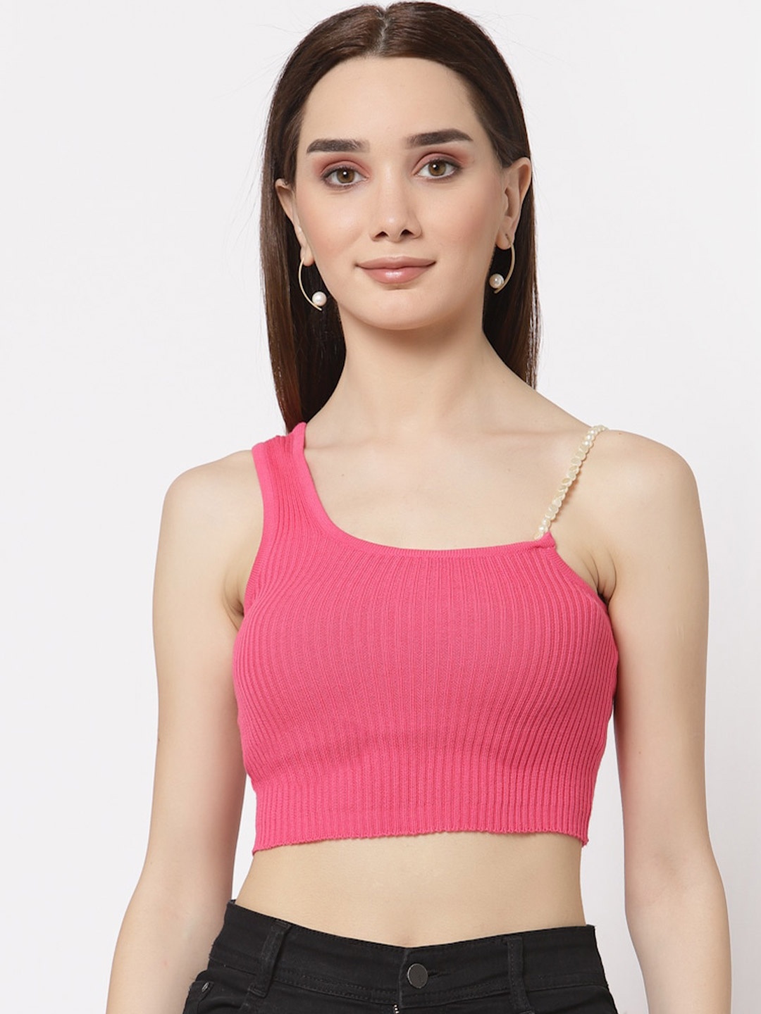 

Miramor Solid Knitted Fitted Crop Top, Pink