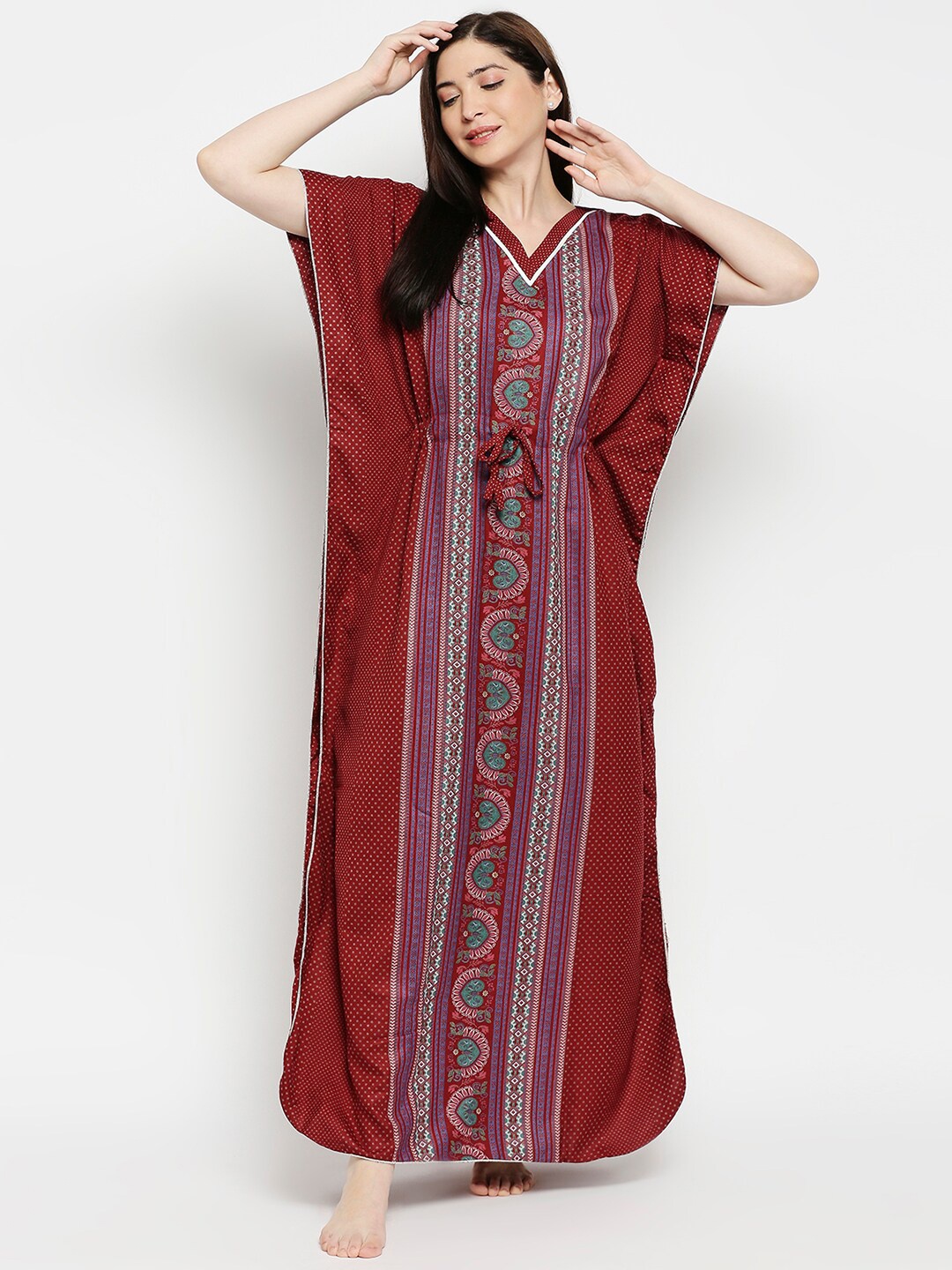 

Pretty Awesome Maroon Printed Maxi Nightdress