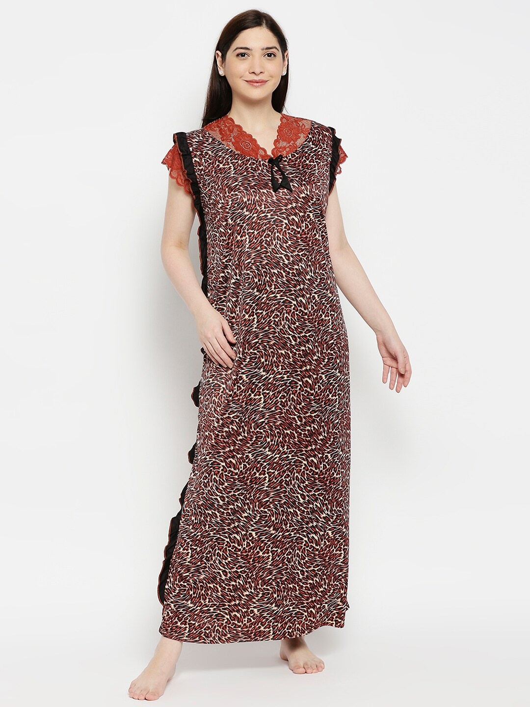 

Pretty Awesome Maroon Printed Maxi Nightdress