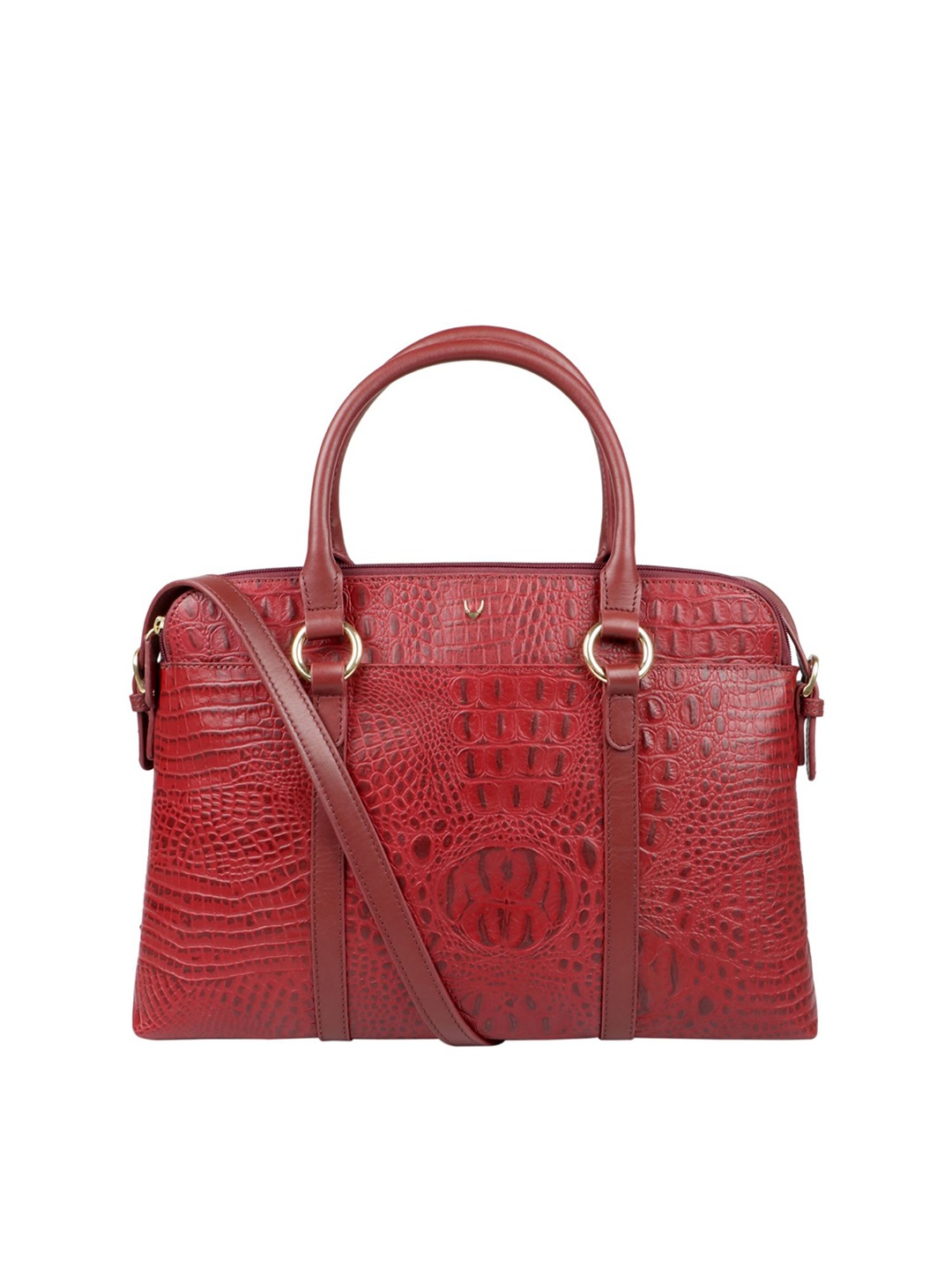 

Hidesign Red Textured Leather Structured Satchel