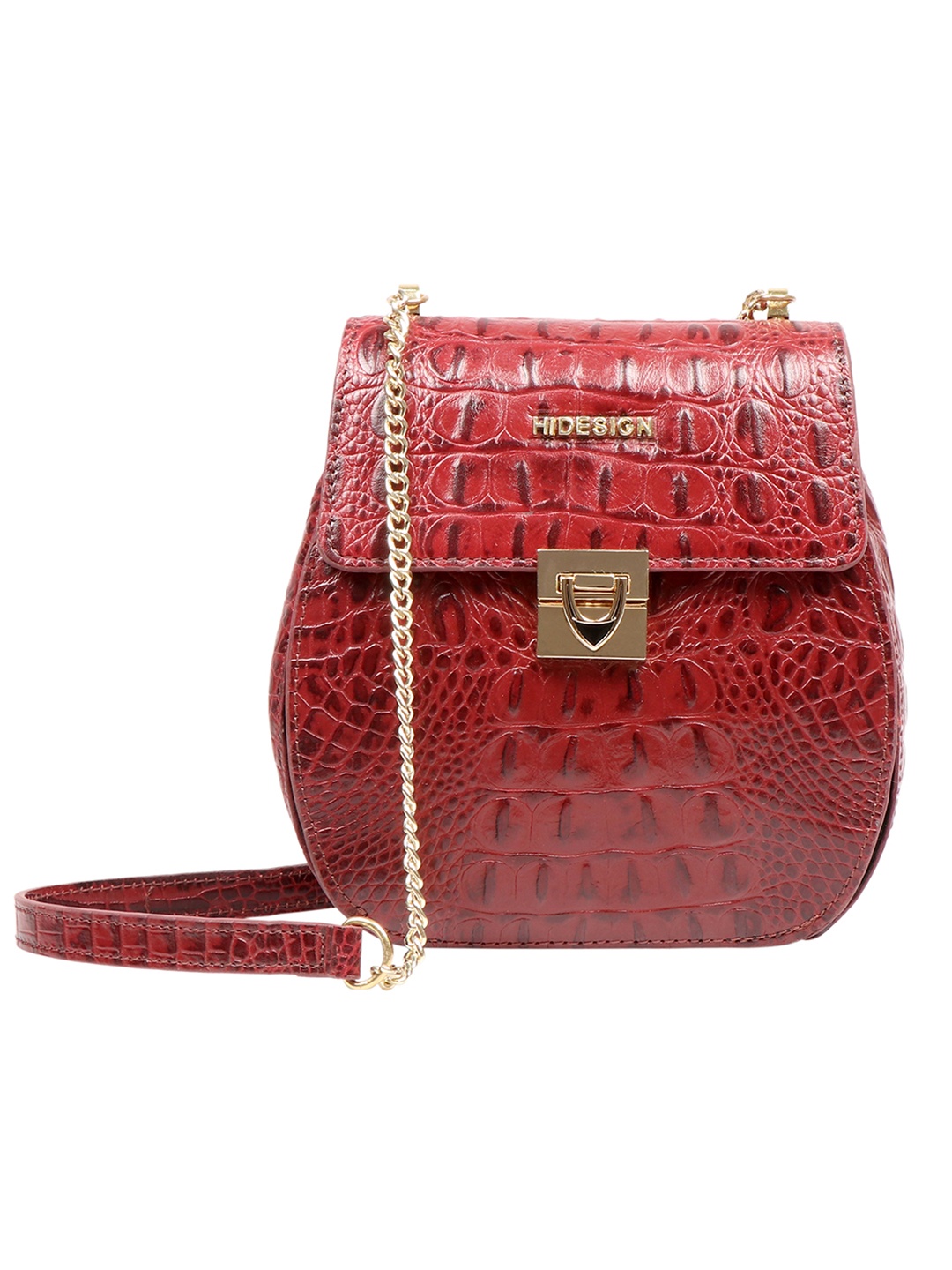 

Hidesign Women Red Textured Leather Structured Sling Bag