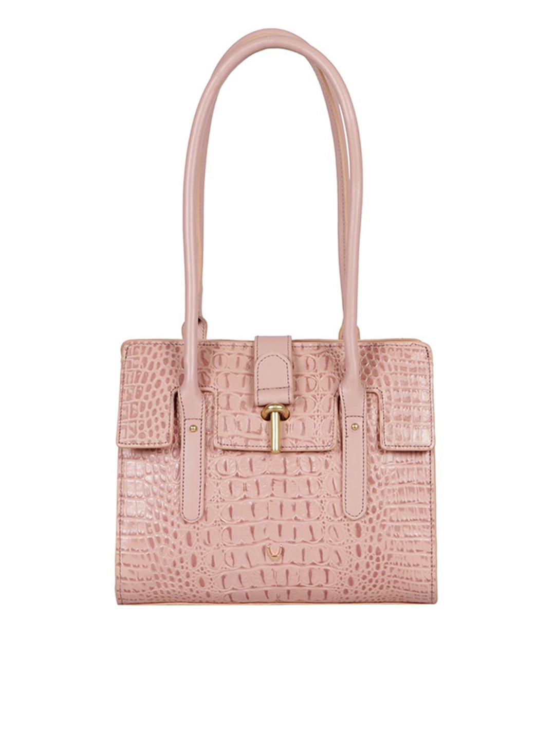 

Hidesign Women Pink Textured Leather Structured Handheld Bag