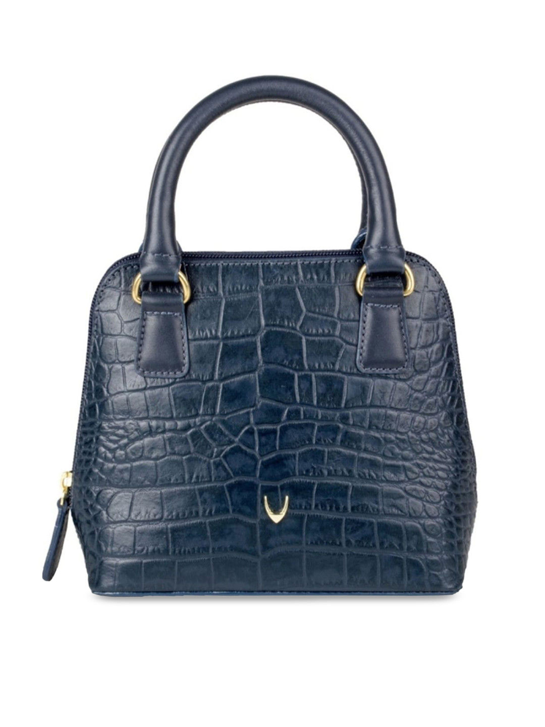 

Hidesign Blue Textured Leather Structured Handheld Bag with Quilted
