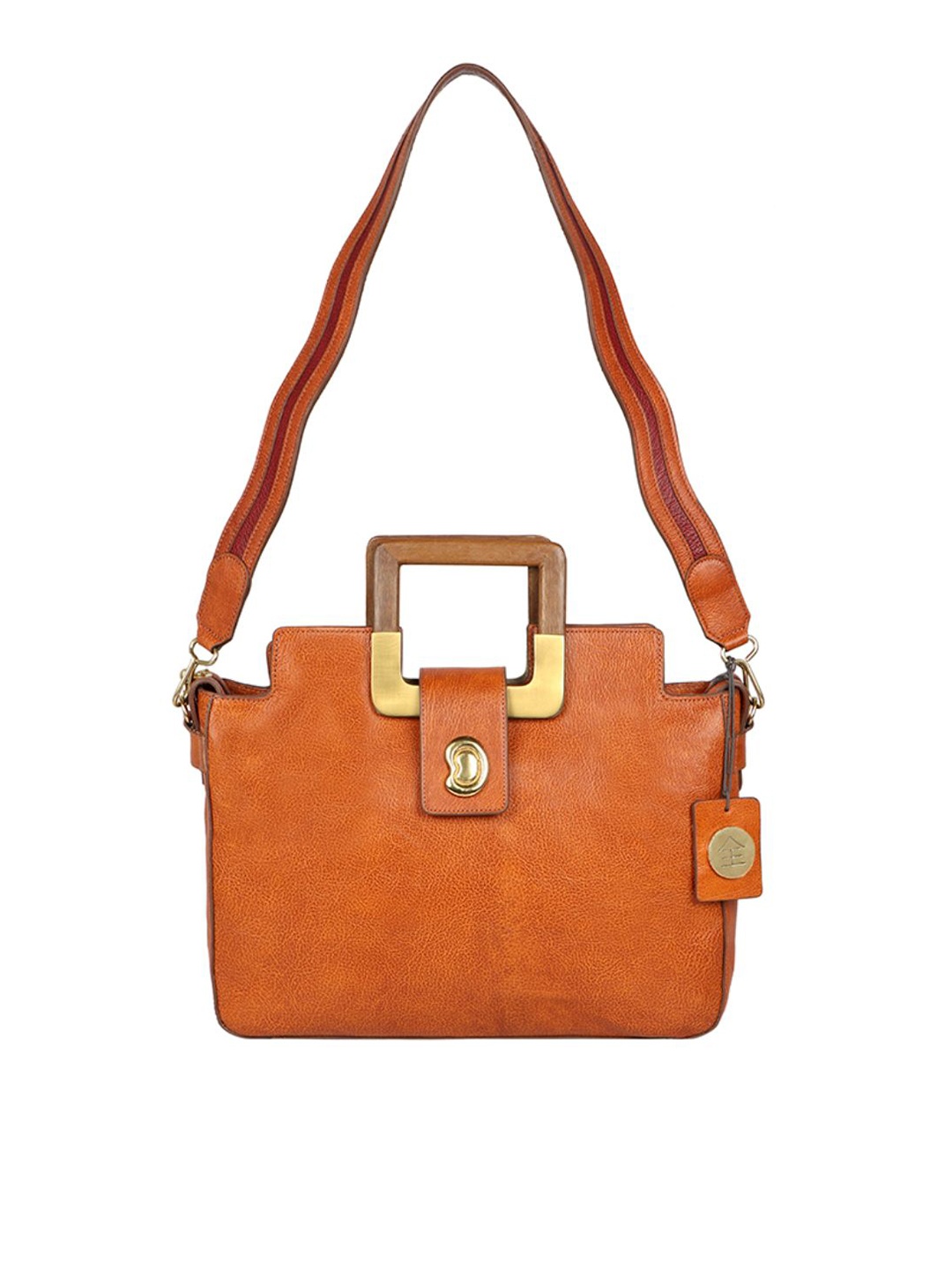 

Hidesign Women Orange Textured Leather Structured Handheld Bag